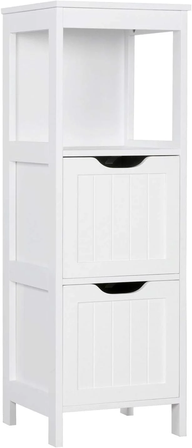 Yaheetech Bathroom Floor Cabinet. Wooden Storage Cabinet with 2 Drawers. Multifunctional Side Organizer Rack Stand Table. White
