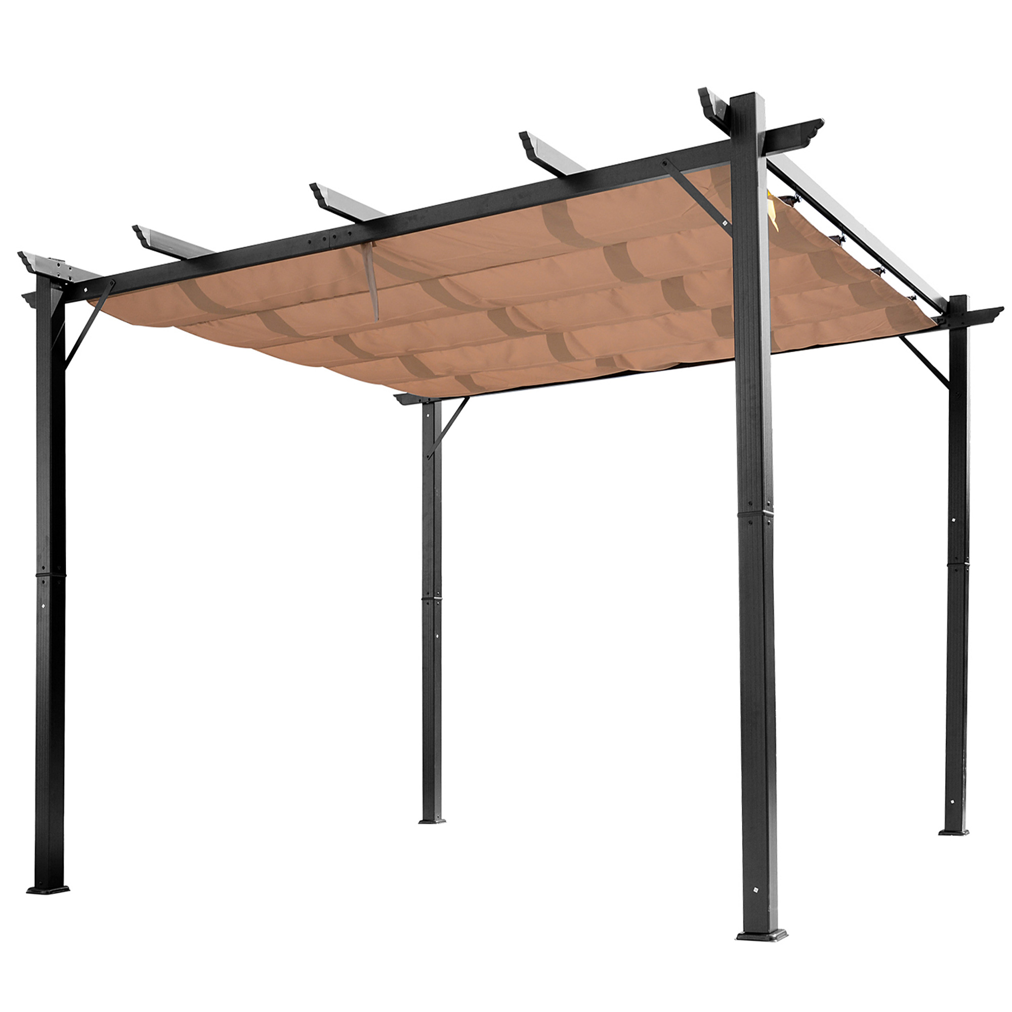 Outsunny Pergola Pavillon mit einstellbarem Stoffdach 3 x 4 m Terrassen-Vordach Aluminium Sonnenschutz Überdachung Terrasse Garten Grau+Braun