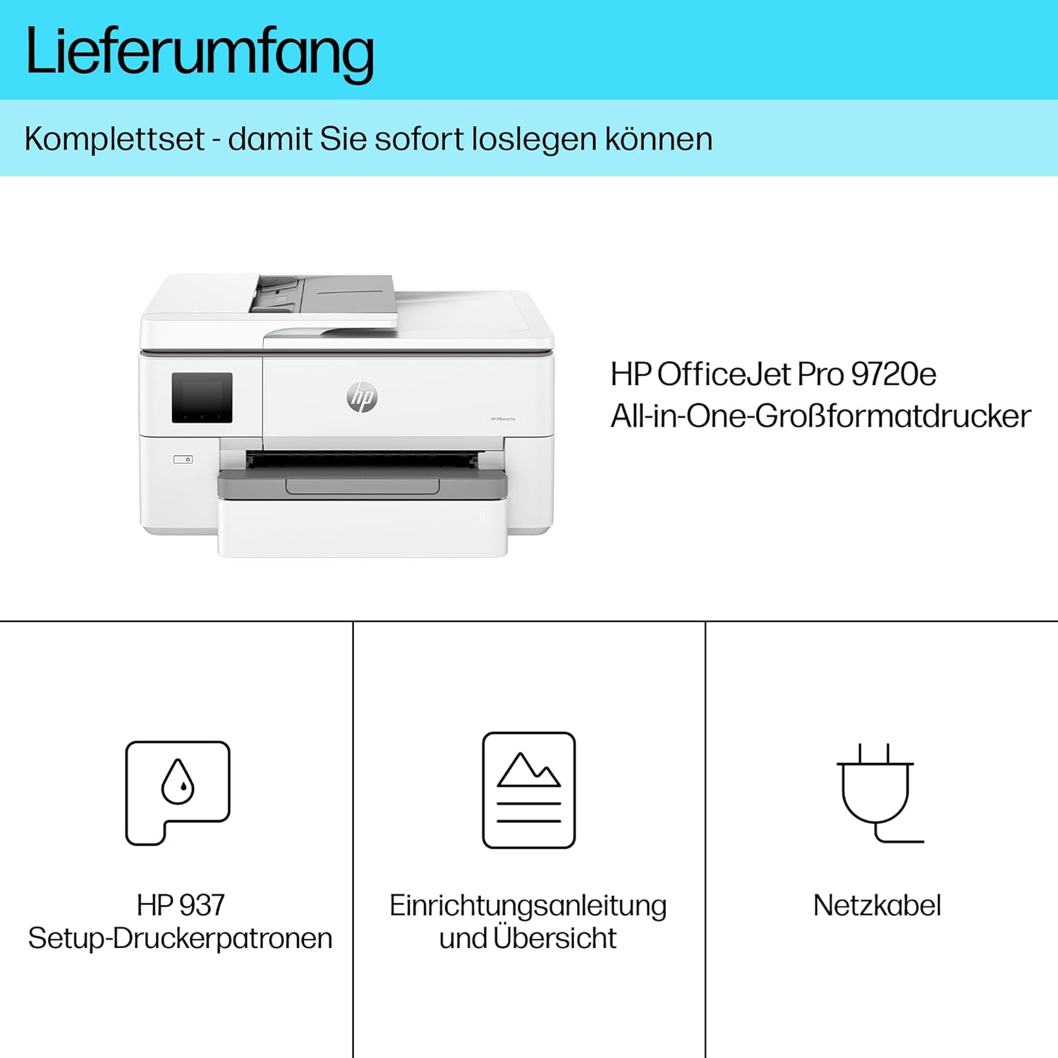HP OfficeJet Pro 9720e A3-Multifunktionsdrucker, Drucken bis A3, 3 Monate gratis drucken mit HP Instant Ink inklusive, HP+, Drucker, Scanner, Kopierer, Fax, WLAN, LAN, Duplex, Airprint, Grau-Weiß