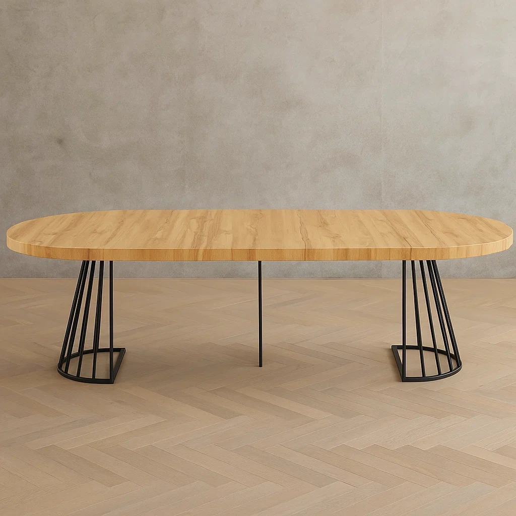 Spisebord - Lys natur og sort - MDF og stl - Indendrs - 260 cm x 110 cm x 76 cm - Bjz2UIezOUWL