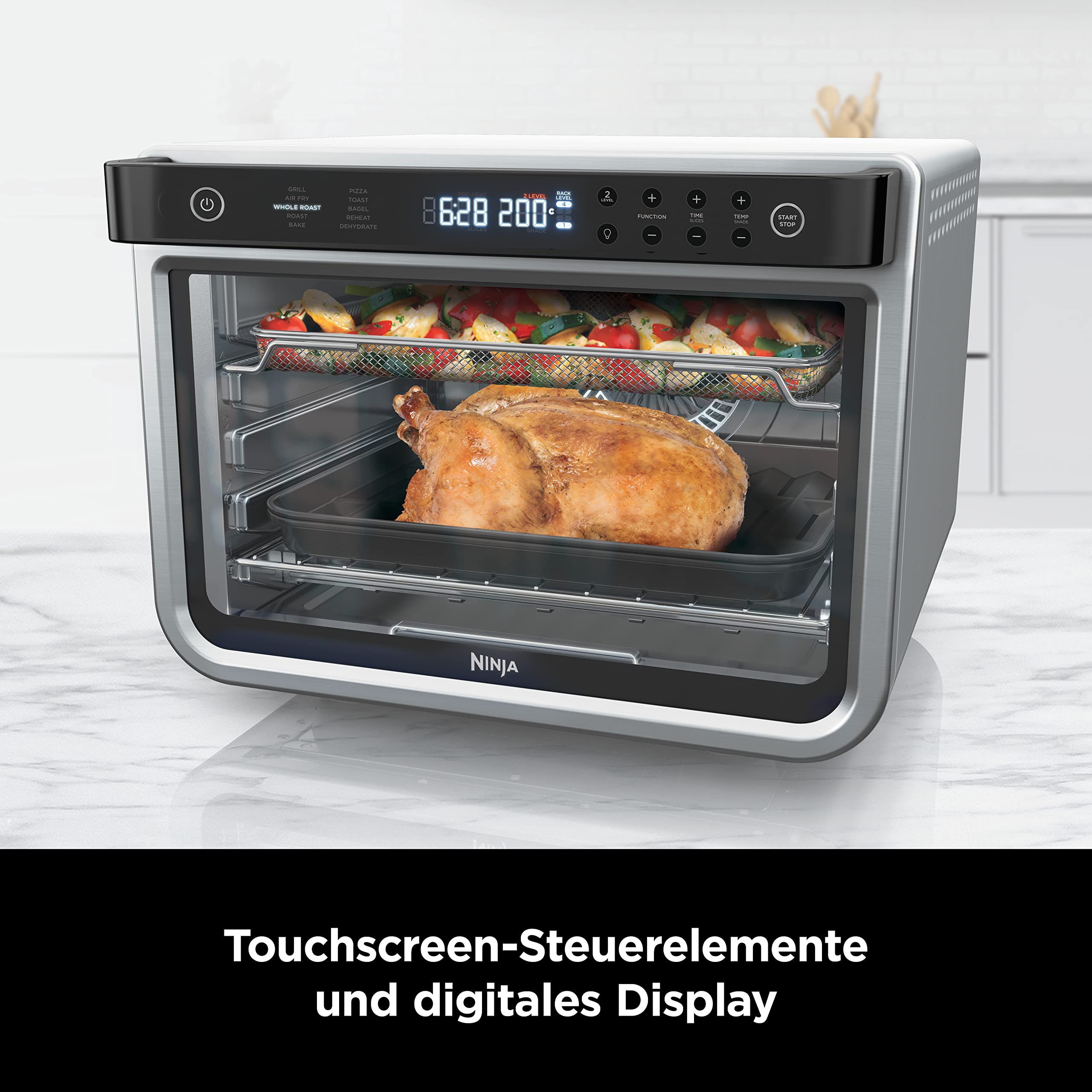 10-in-1 Multifunktionsofen 29 l Mini-Ofen mit Air Fry Grillen und Backen Silber-Schwarz
