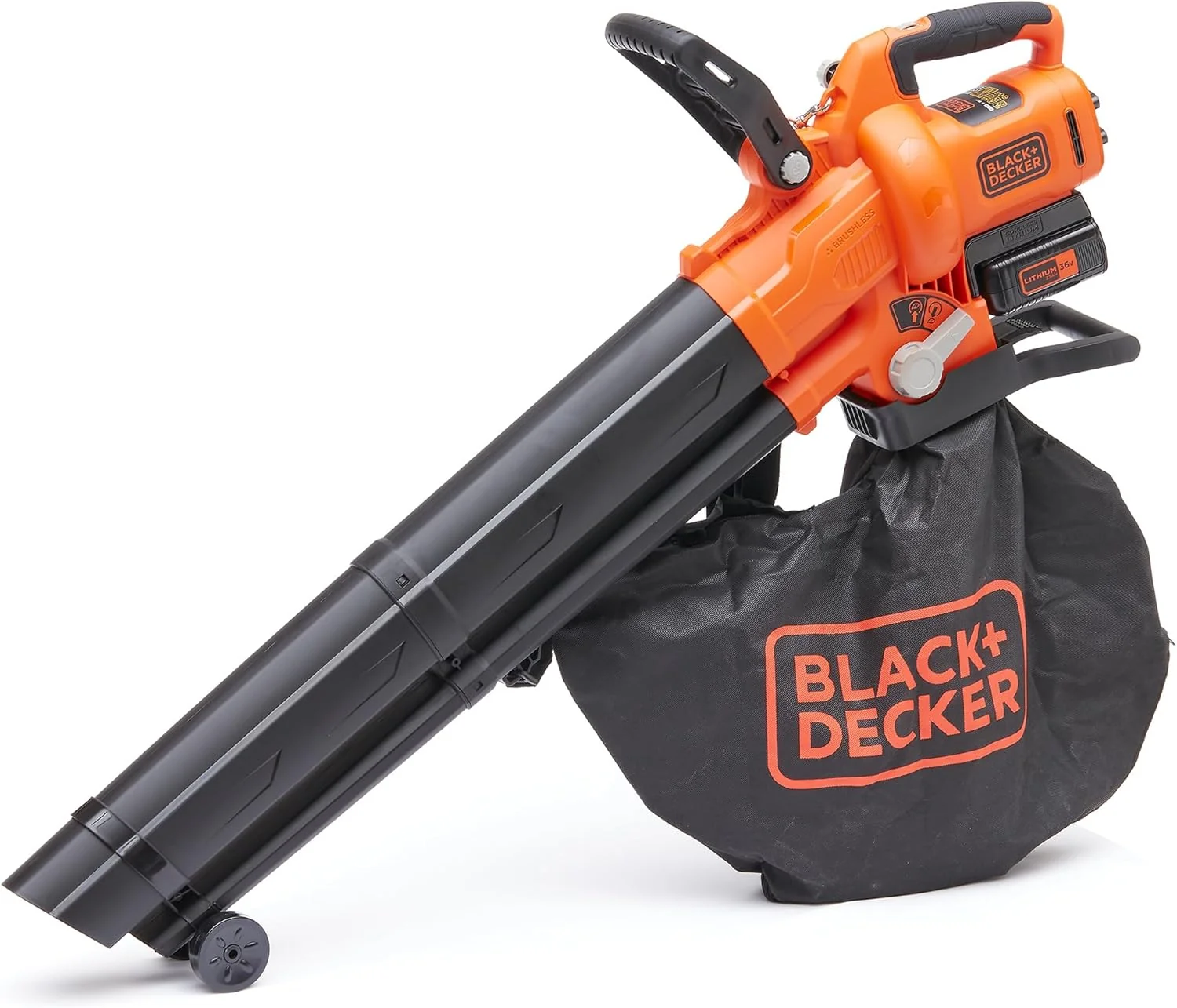 BLACK+DECKER Sopladora, aspiradora y trituradora de Hojas sin Cable de 36v, con Bolsa de recolección de 45L y batería de Litio de 2.5Ah, BCBLV3625L1-QW