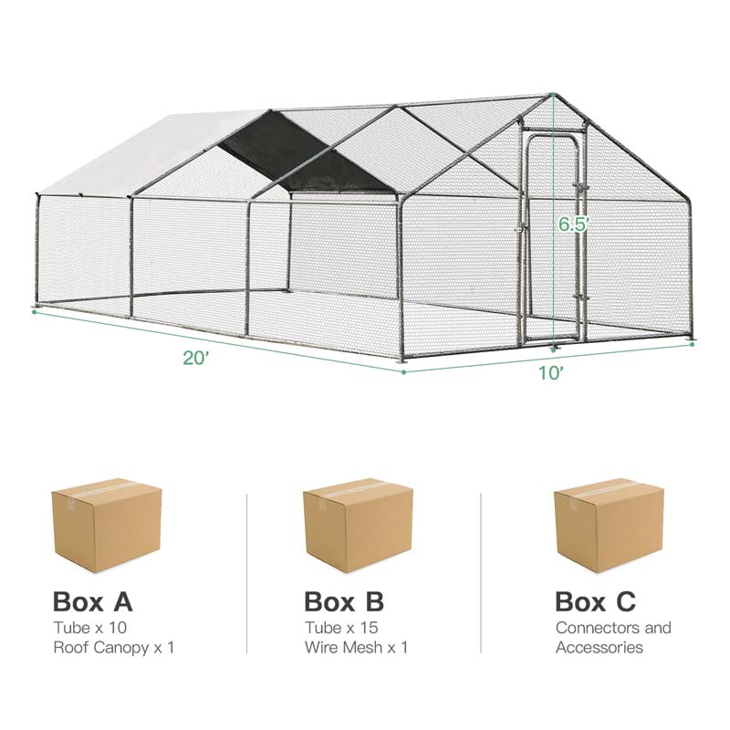 10039 X 20039 X 65039 Galvanized Metal Large Walk In Chicken Coop Cage Runs Hen House With Cover Amp Lockable Door - Waterproof Protective Cover