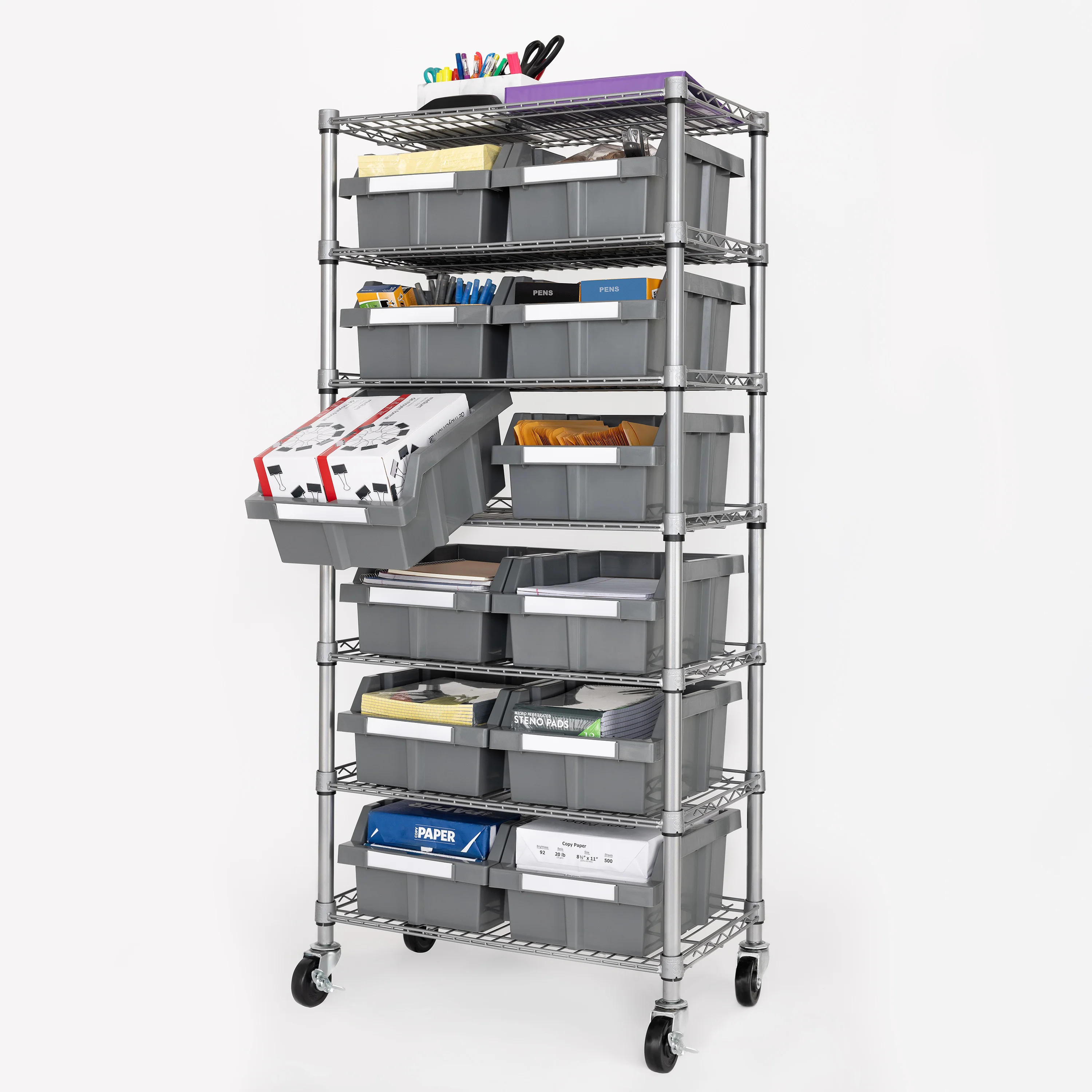 Scaffale NSF a 7 livelli con 12 contenitori