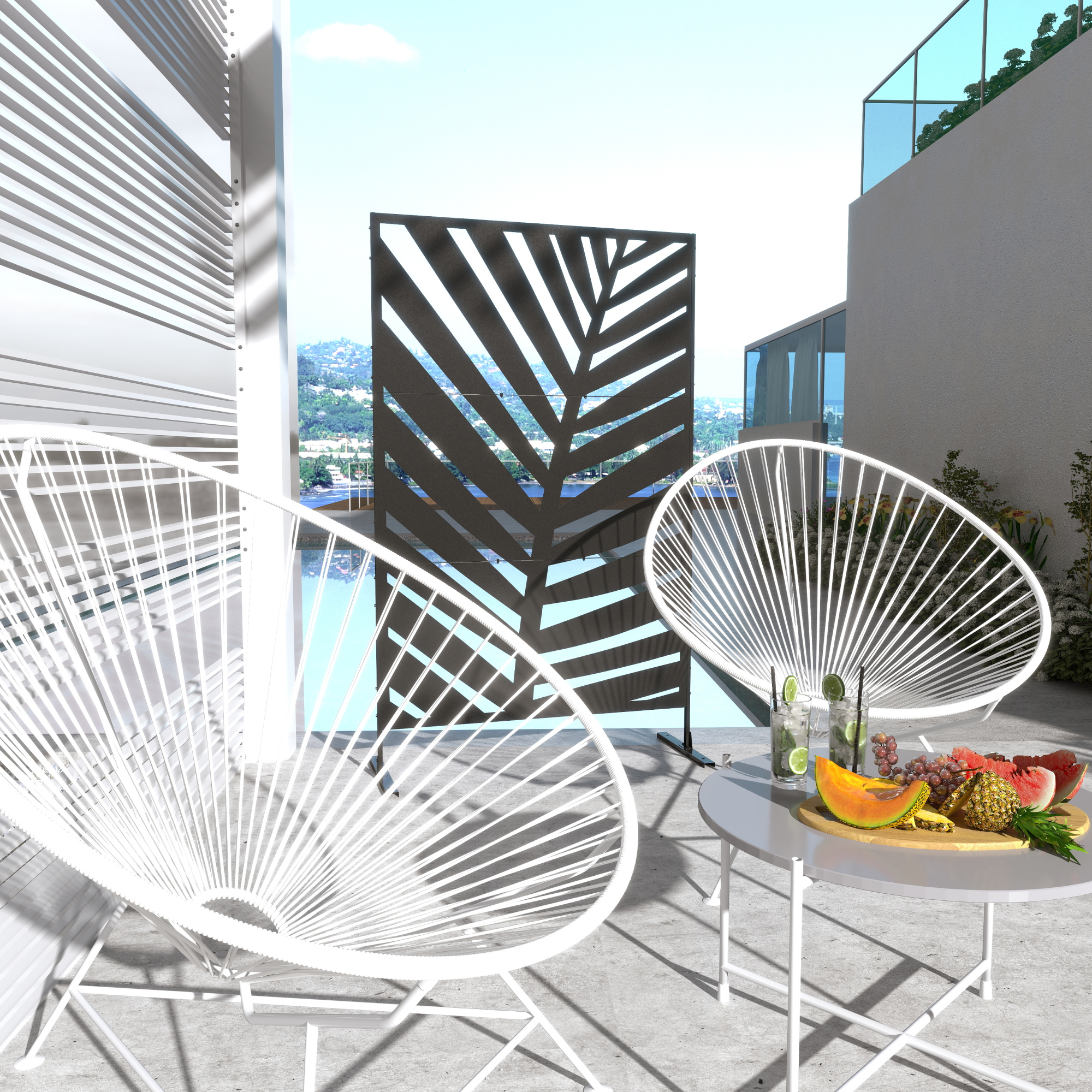 Outsunny Outdoor-Sichtschutz, lackiert Stahlrahmen, Design: Palmblatt-Silhouette, 1,2 x 2 m, Schwarz