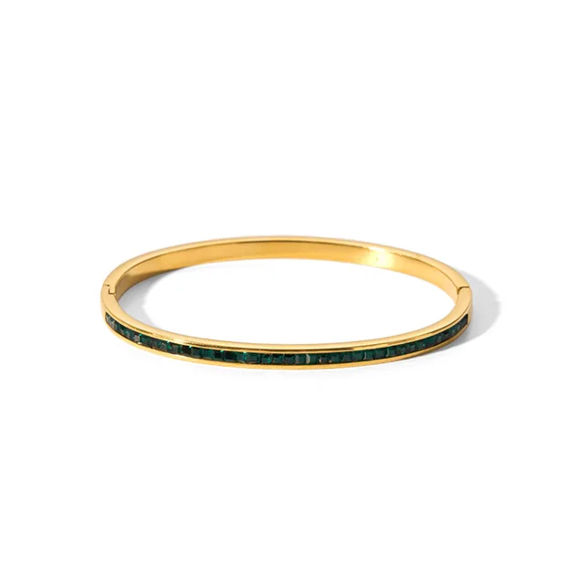 Stainless-Steel Thin Bangle with Colored Cubic Zirconia �C Tarnish Free and Versatile