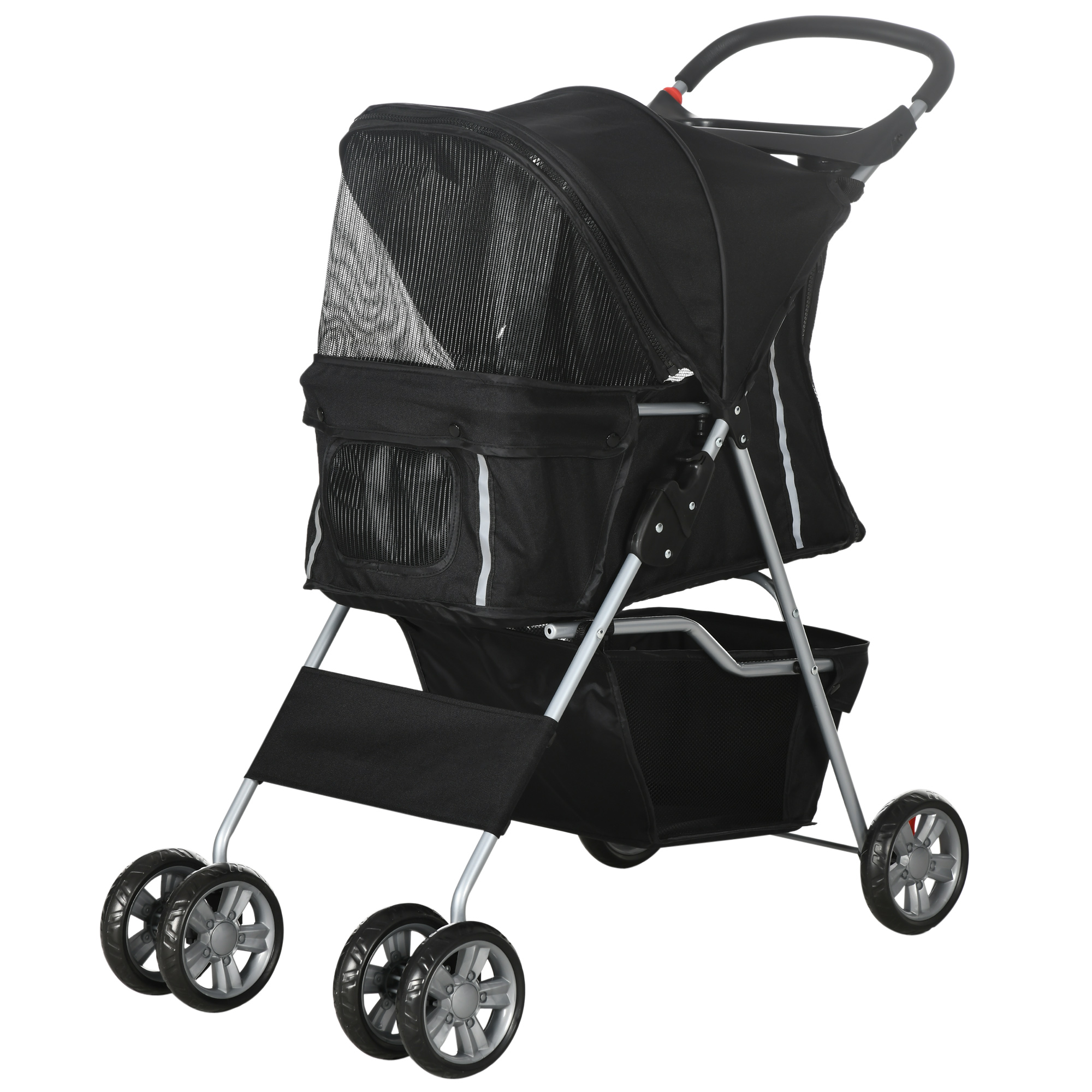 PawHut Faltbarer Hundewagen mit Korb und Getränkehalter, Max. Gewicht 10 kg, 75x45x97cm, Schwarz