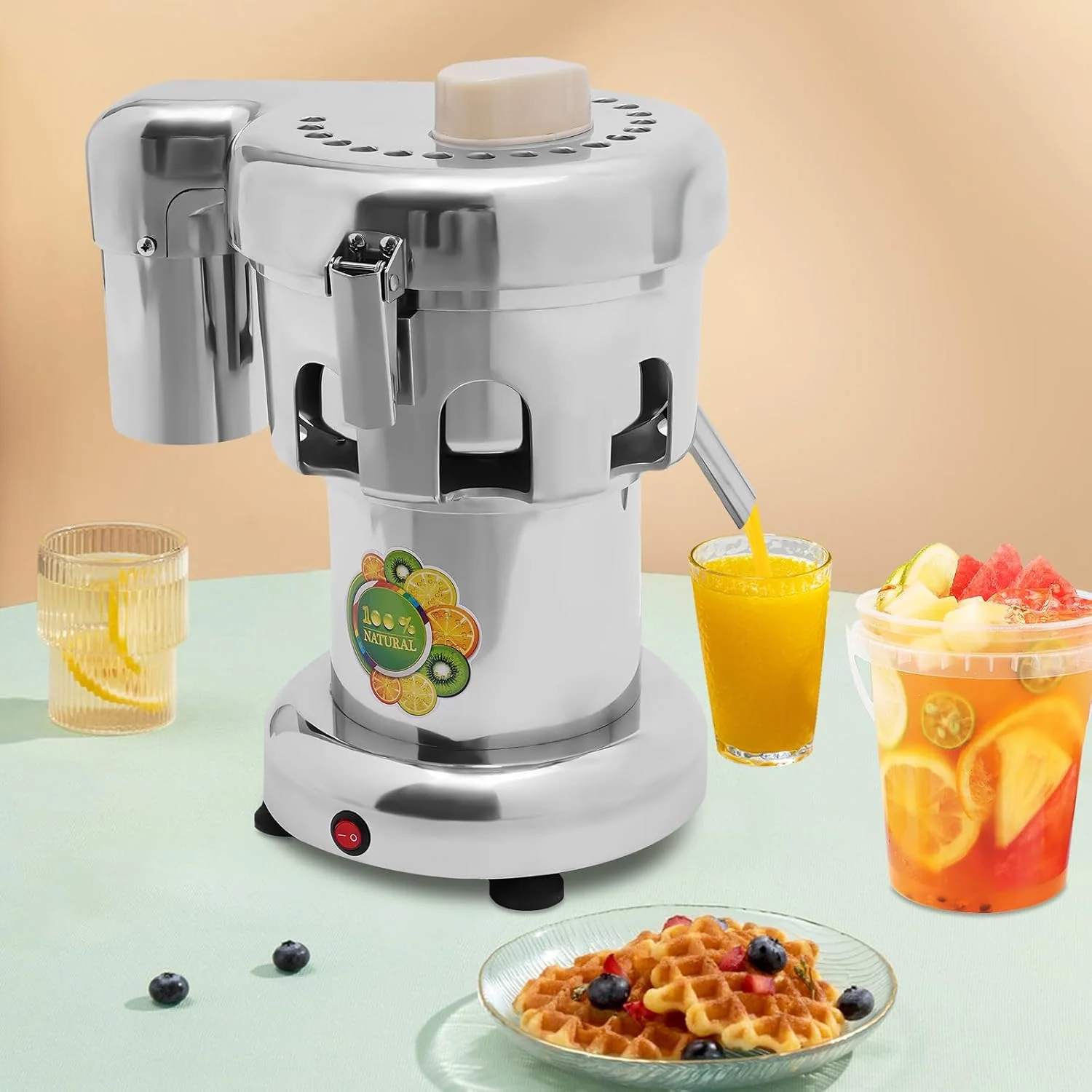Atnhyruhd Zitruspressen, 370 W, Edelstahl, Kunststoff, Gummi, Silber, Elektrische Saftpresse Citrus Press Pro Edelstahl Entsafter
