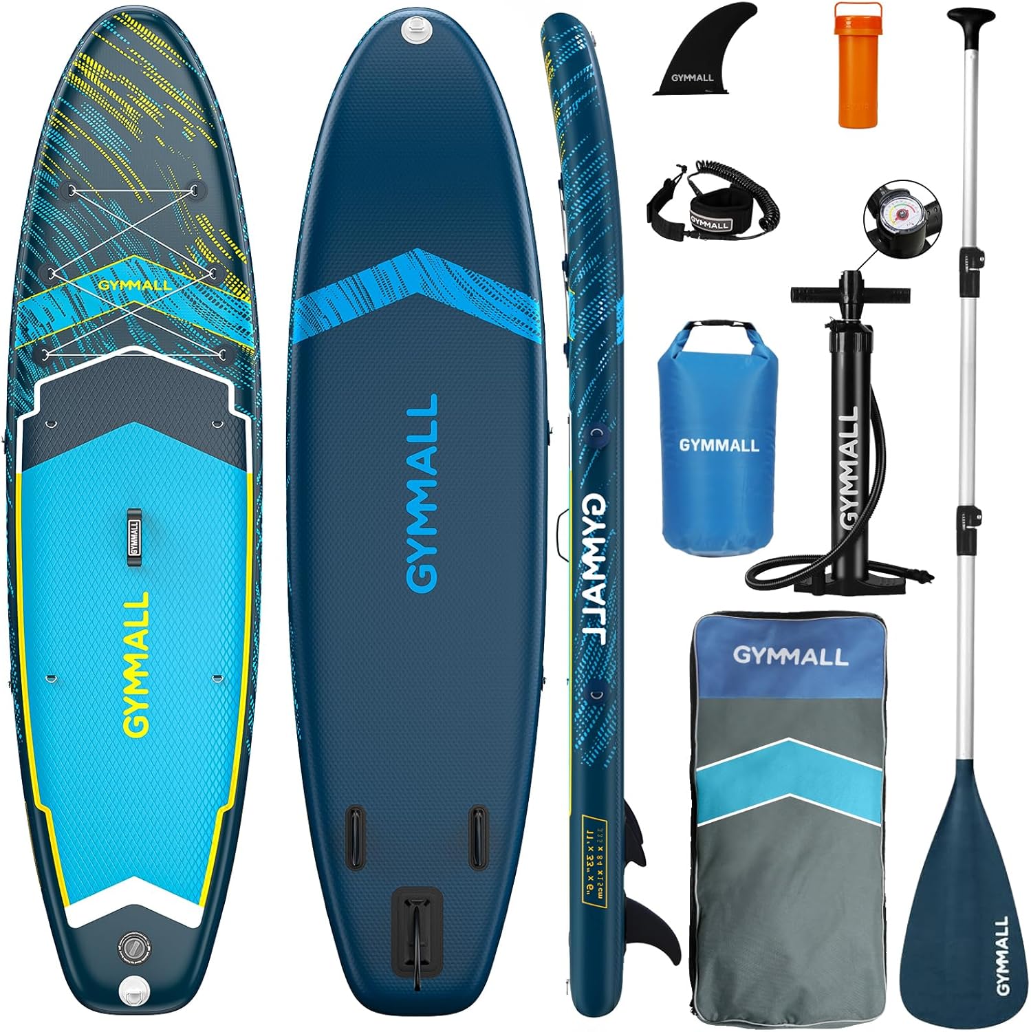 GYMMALL SUP Gonfiabile, Tavola SUP Gonfiabile per Adulti e Ragazzi di Tutti i Livelli, Design Ampio e Antiscivolo della Tavola, con Accessori Premium e Borsa Storage Inclusi