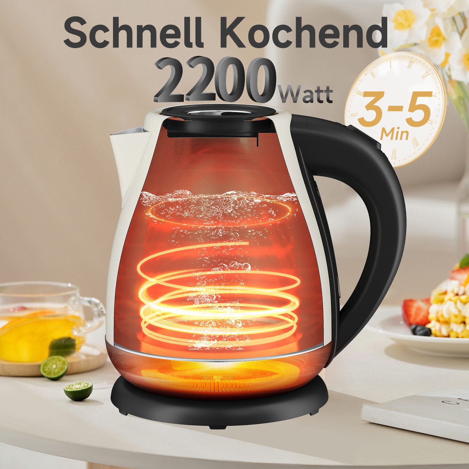 Wasserkocher Retro mit Temperaturanzeige Edelstahl Vintage Teekocher, 1,7L