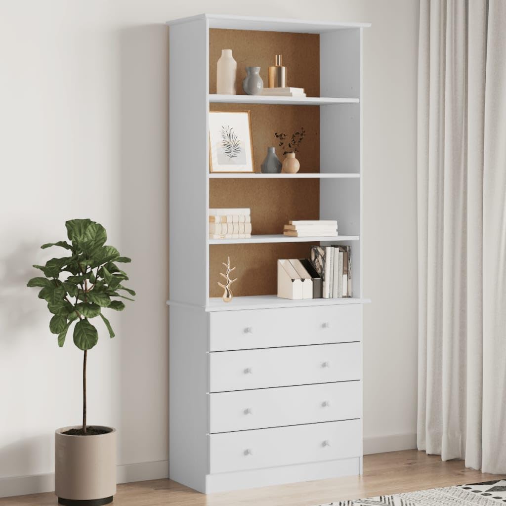 vidaXL Libreria con Cassetti Alta Bianca 77x35x186,5 cm Massello Pino