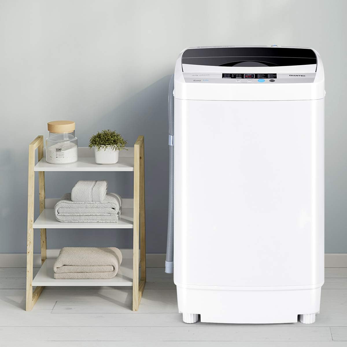 GOPLUS Waschmaschine Vollautomat 4,5 KG, Waschvollautomat mit Schleuder, 10 Programme, LED Dispaly, inkl. Ablaufpumpe, Toplader Waschmaschine ideal für Apartments und Wohnmobile, 50 x 50 x 85 cm