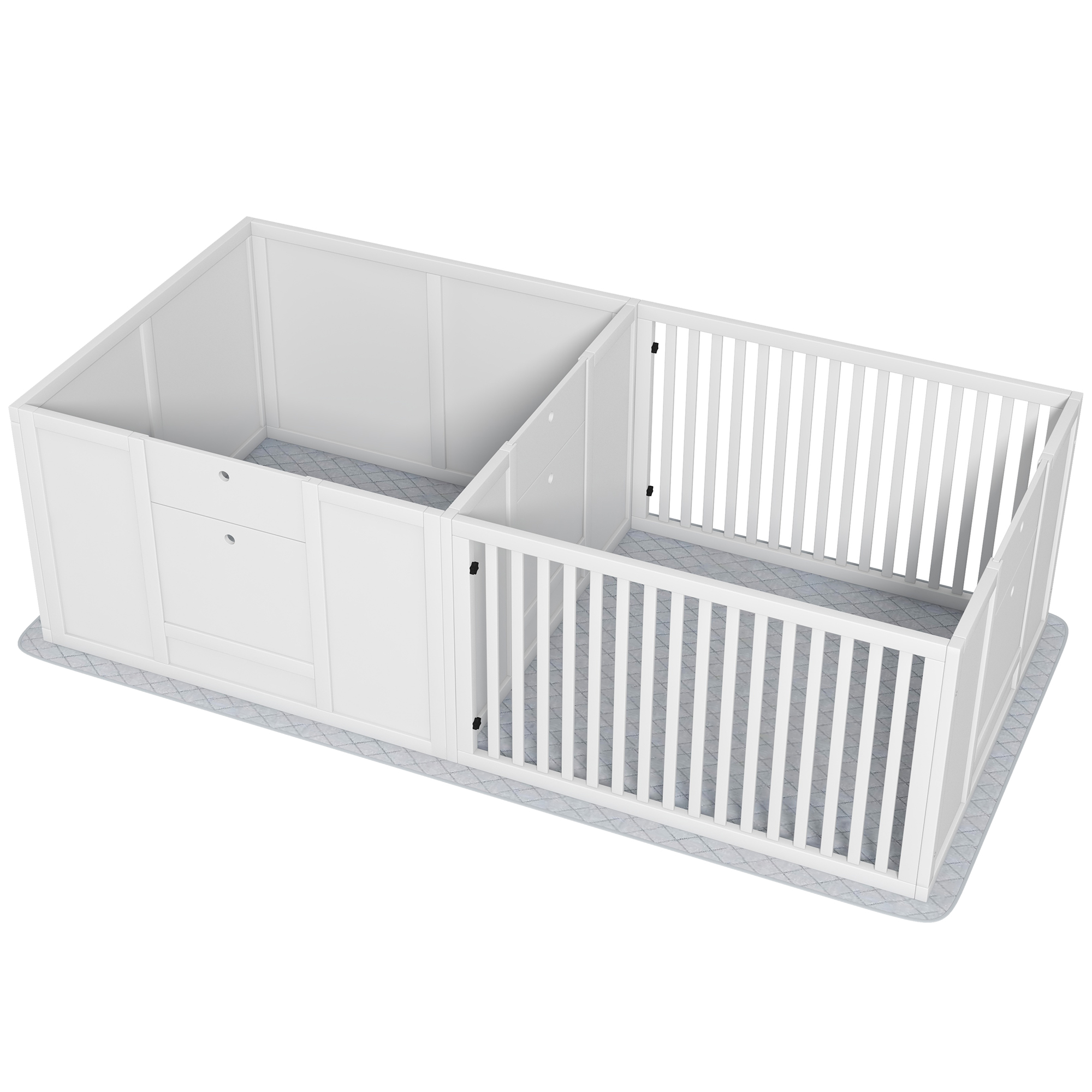 PawHut Werpbox voor Puppy's, met Ondermat, eenvoudig te reinigen, Hout, 166x80x50 cm, Wit