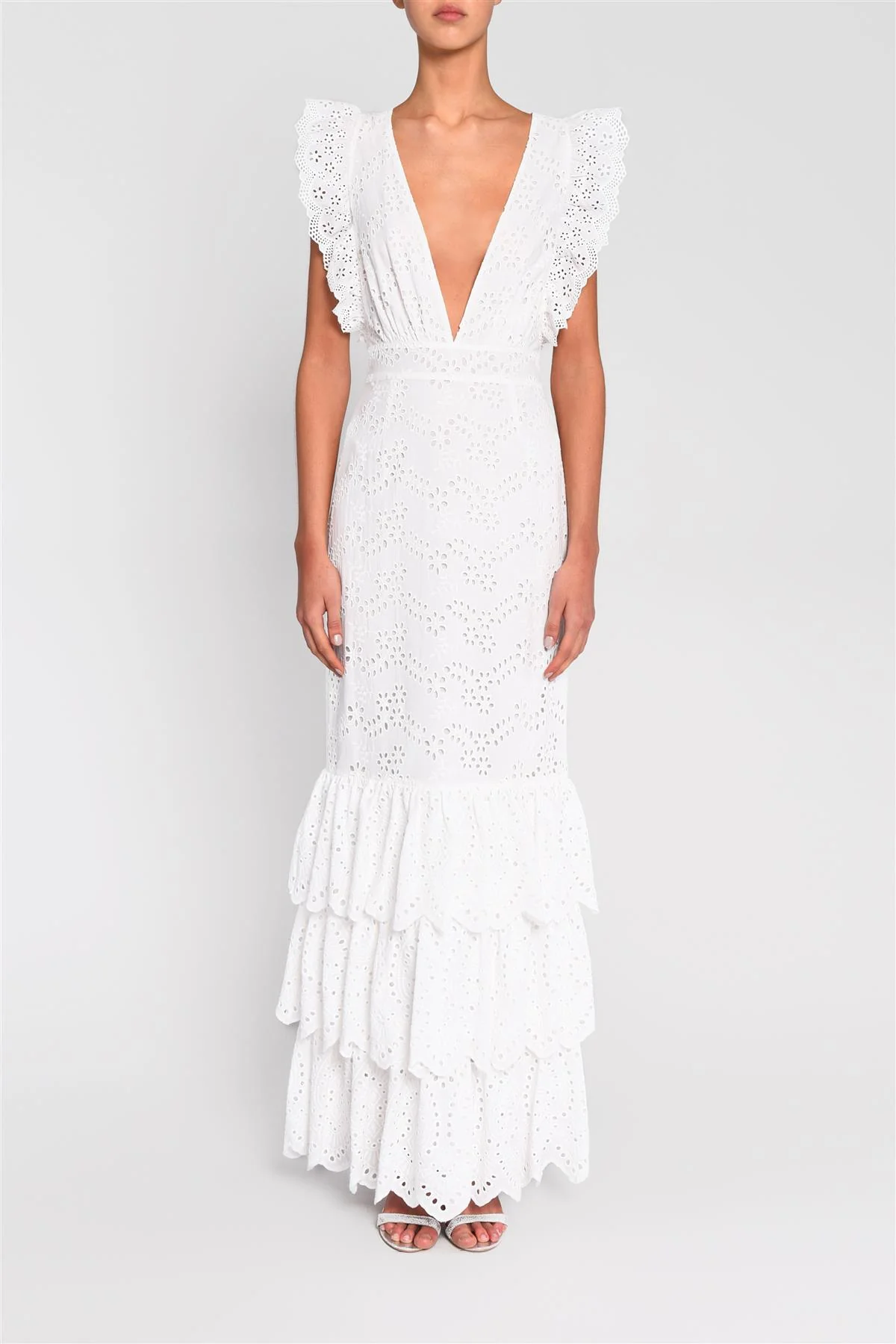 Ariya White Tiered Ruffle Maxi Dress