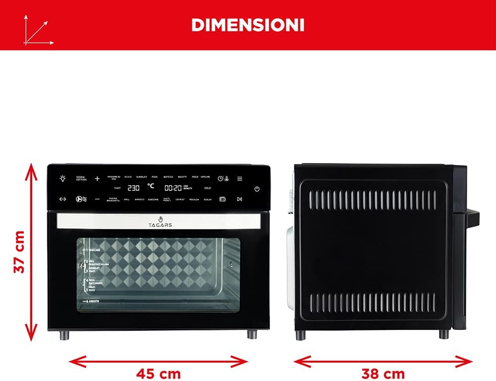 Forno Friggitrice Ad Aria Calda XXL Da 30 Litri Con Display Digitale Multifunzione, Sistema A Riscaldamento Rapido, 18 Programmi Di Cottura, Timer e Temperatura Regolabili 1800 W