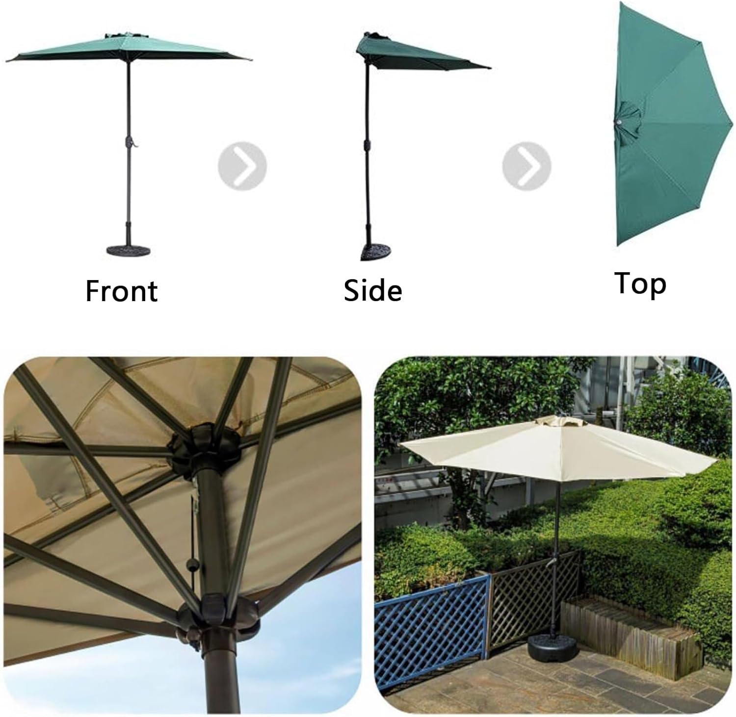 Halbrunde Außenmarkise, Markttisch-Terrassenschirm Im Freien, Regenschirm Mit Sockel, for Pool, Veranda, Garten, Deck, Hinterhof(White)