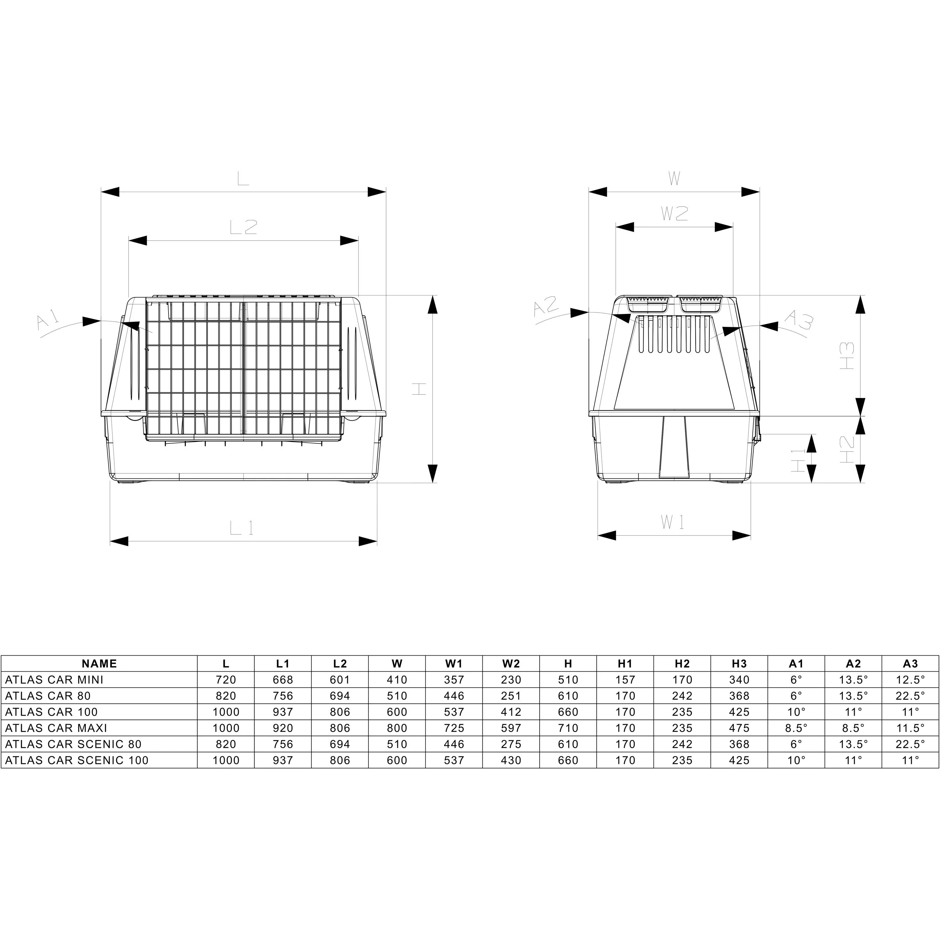 Atlas Car Scenic – Trasportino da Auto per Cani, Super Ventilato e Sicuro, con Doppia Porta Scorrevole, Disponibile in Due Misure