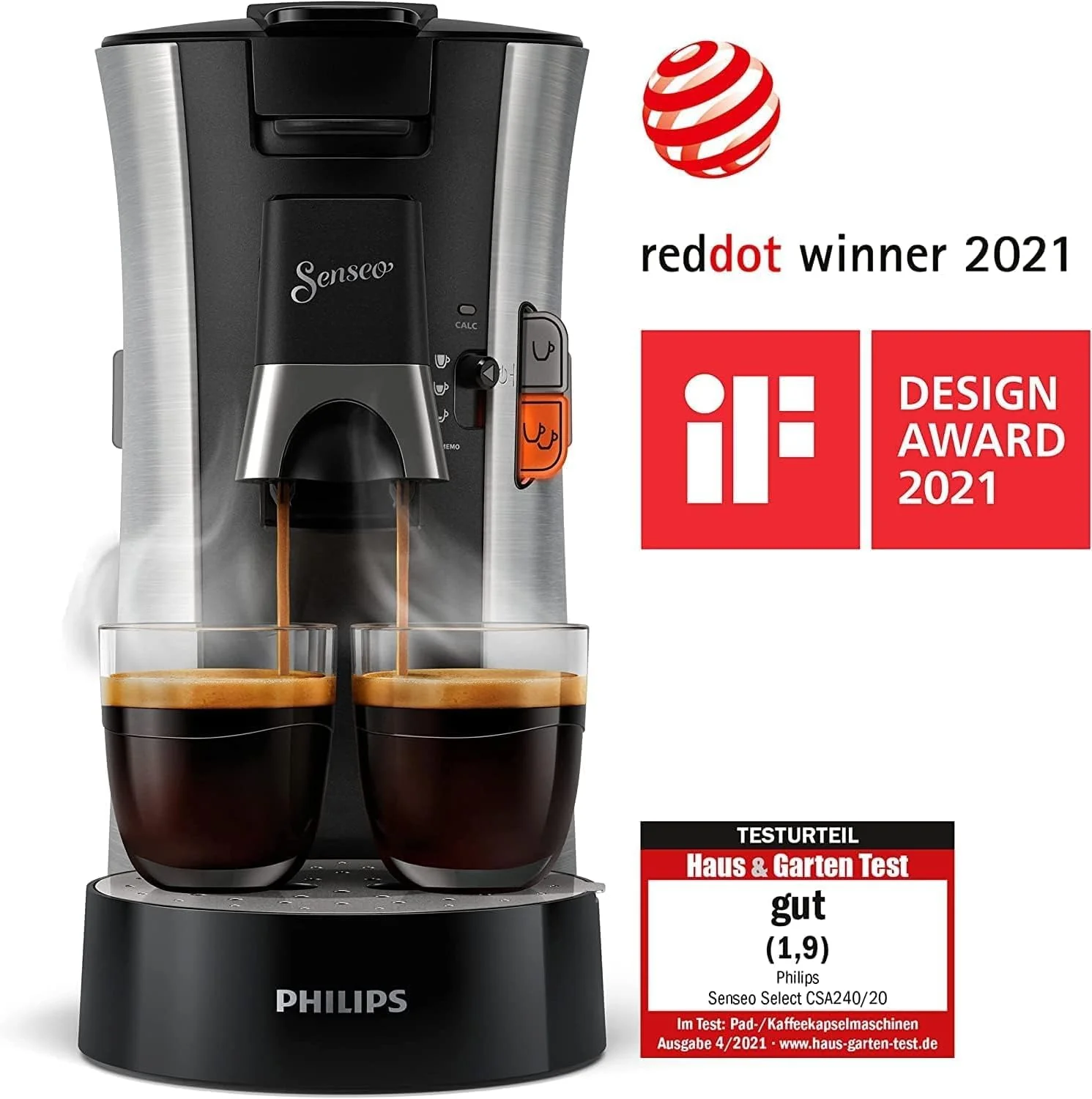 Philips Senseo Select CSA240/20 Koffiepadapparaat (koffiesterktekeuze Plus, memo-functie, van gerecycled plastic), Zwart Eco