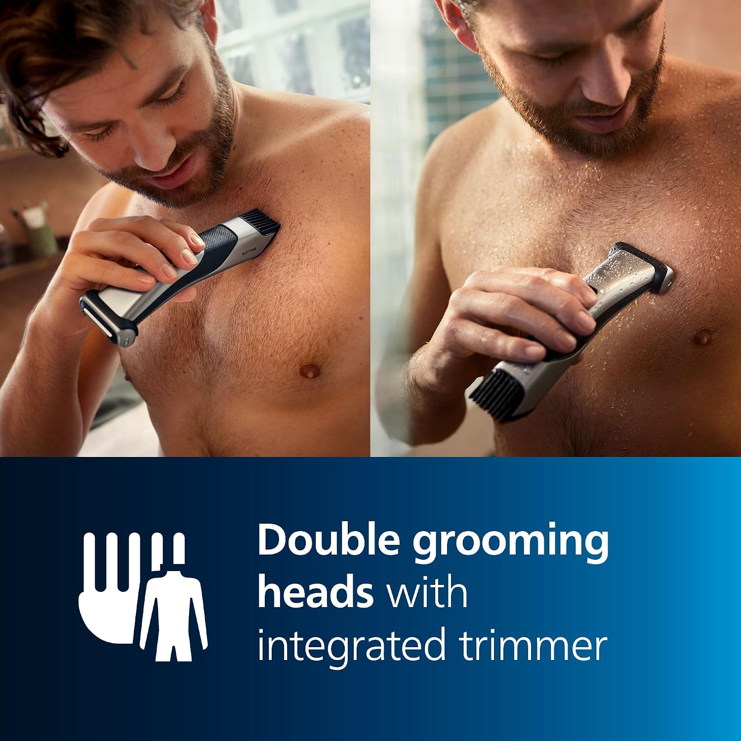 Philips BG7025/15 Bodygroom 7000 Depilatore Corpo da Uomo, Wet&Dry, Pettini Regolabili 3-11 mm, Testina 4D, Autonomia fino a 80 min