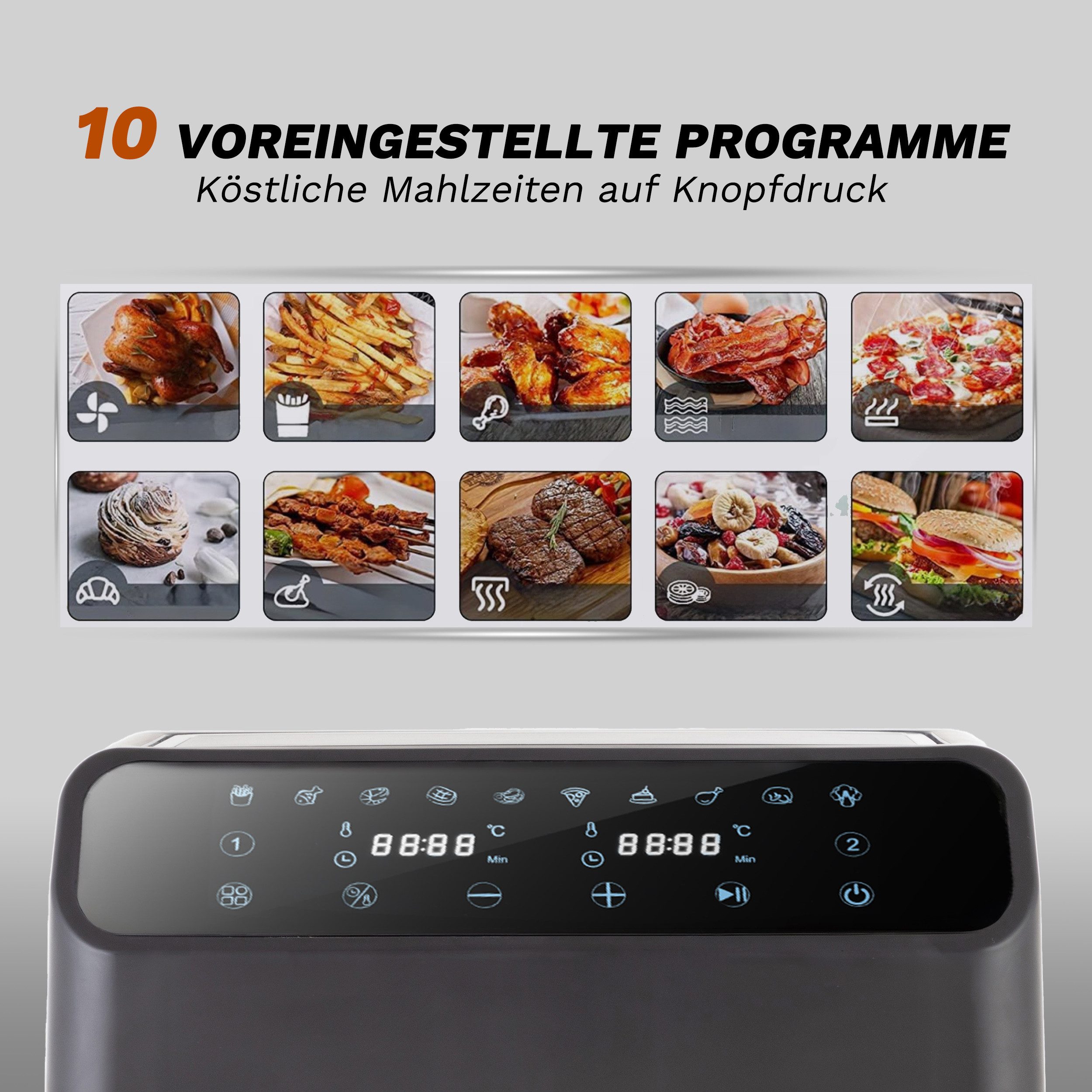 Heißluftfritteuse 9L Heissluftfritteuse, XXL Airfryer mit Doppelkammer, duale Zonen