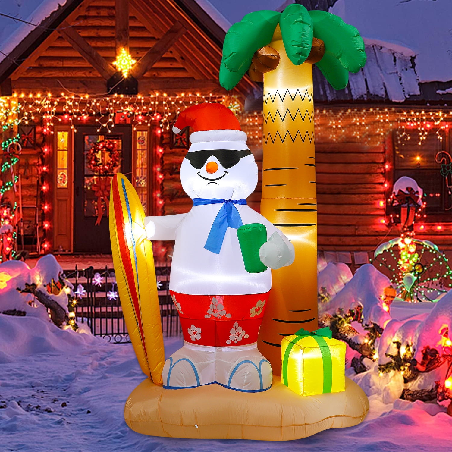 JingleJoy 8ft Inflatable Santa & Snowman with LED Lights &ndash; Outdoor Christmas Decoration