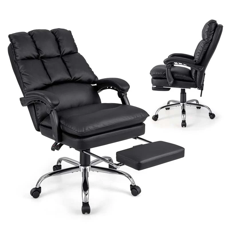 Adjustable Executive Office Reclining Chair With Retractable Footrest 330 Lbs Pu Leather Swivel Computer Desk Chair For Office Home - Comfortable And Ergonomic Design