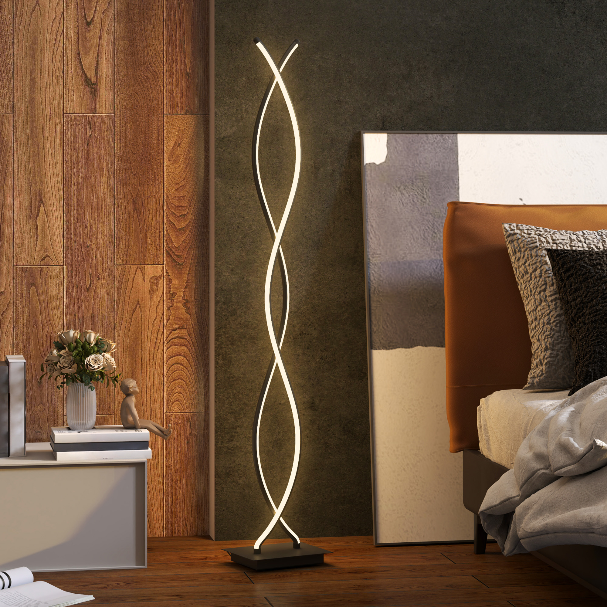 HOMCOM Stehlampe für das Wohnzimmer, 3-stufig dimmbare Standleuchte mit doppelter Spirale und Fußschalter, Schwarz