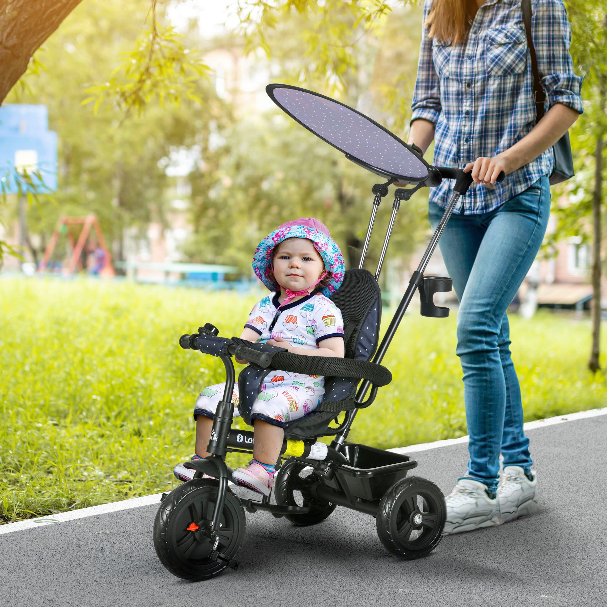 Dreirad-Kinderwagen 6-in-1 Dreirad mit Schubstange Kinderdreirad ab 9 Monate bis 25 kg
