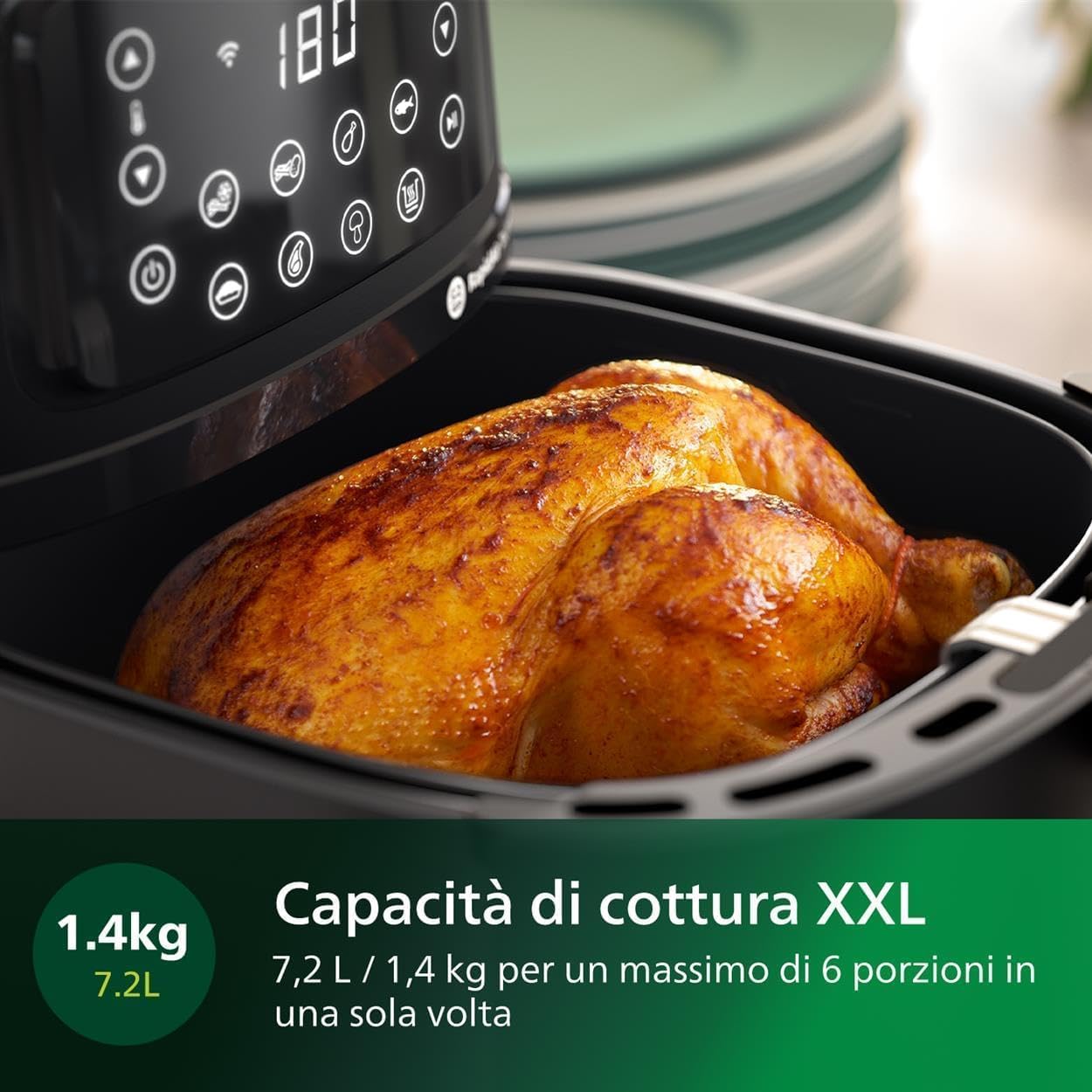 Serie 5000 Airfryer XXL Connessa – 16 Funzioni di Cottura, Fino al 90% di Grassi in Meno, Compatibile con App e Alexa, Capacità 7.2L, Facile da Pulire, Ricette Salutari (HD9285/90)