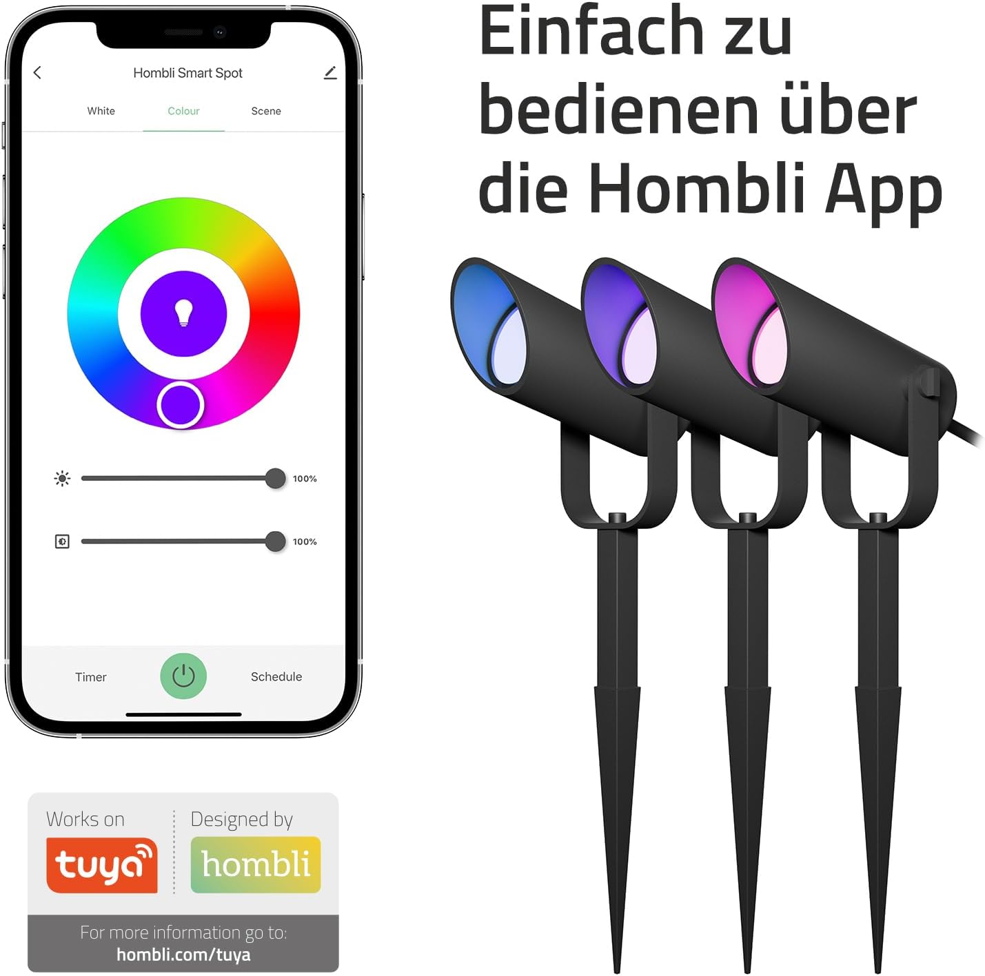 Hombli Smarter Spot Wegeleuchten mit 16 Millionen Farben RGB CCT, wetterfestes Gartenlicht, App-fähig, dimmbar, LED-Außenlicht, Zeitschaltuhr - Swiss 3er Pack
