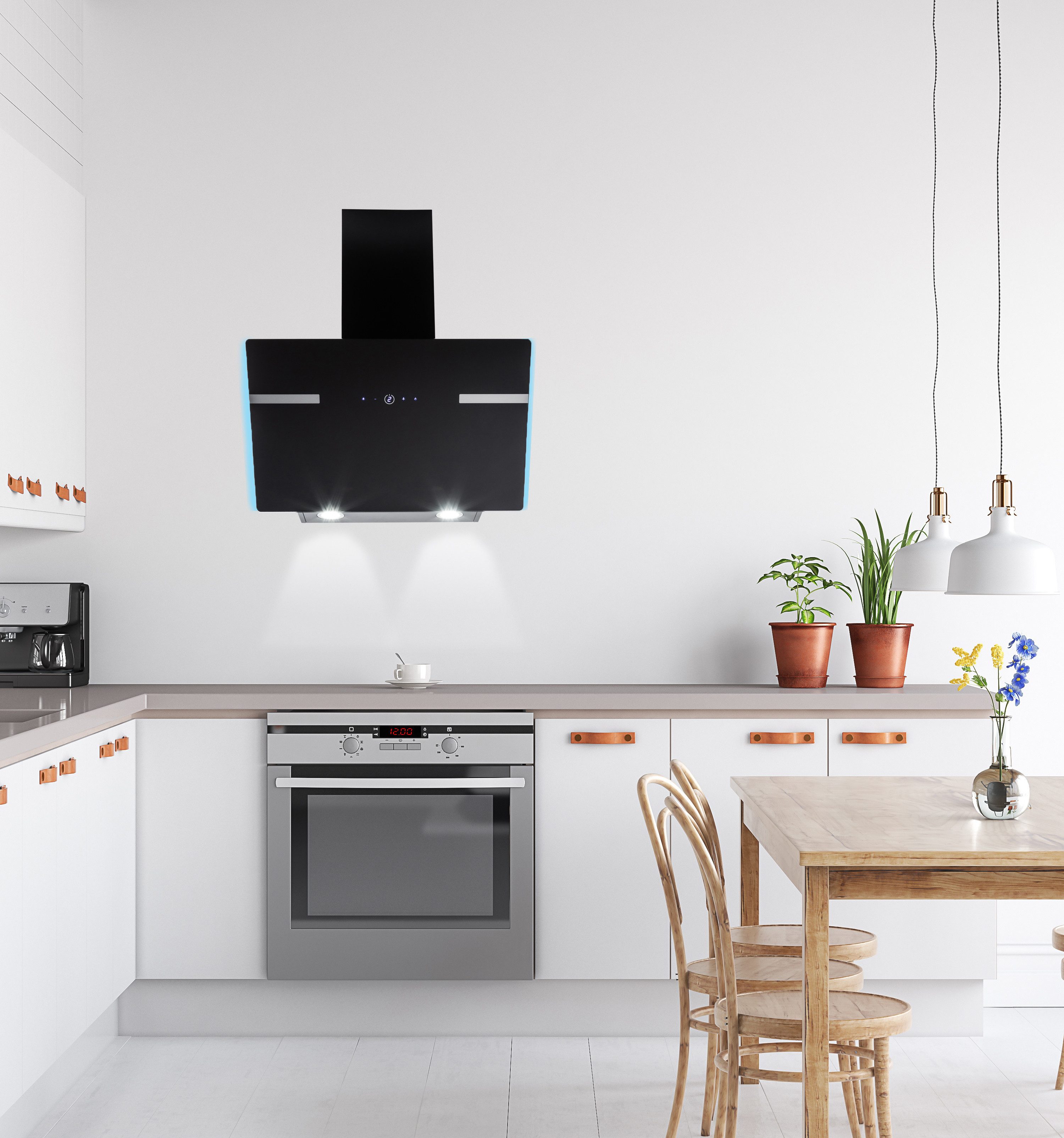 Wandhaube Dunstabzugshaube 60cm Schwarz Glasschirm LED Hintergrundbeleuchtung
