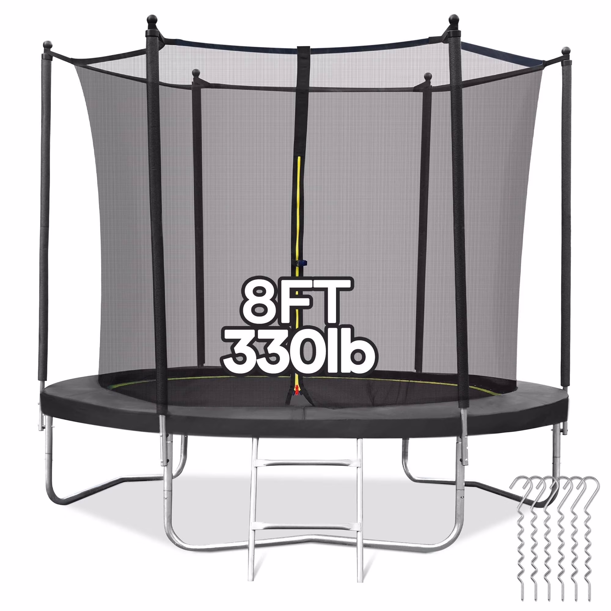 MARNUR 8FT Trampoline for Kids Trampoline with Enclosure Net, Ladder, Wind Stakes, Outdoor 330lbs Weight Capacity