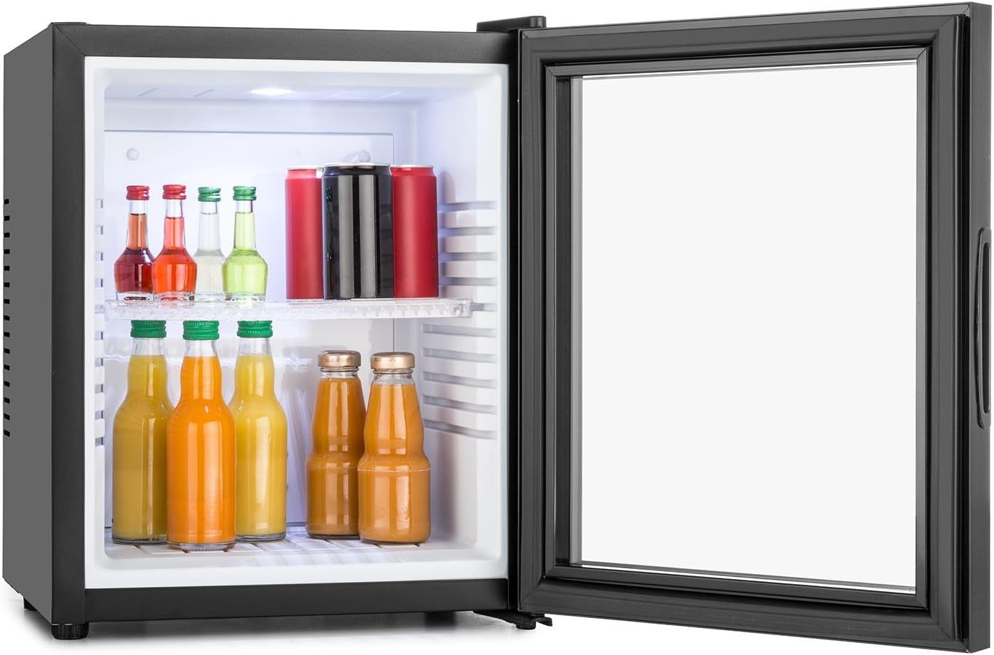 Klarstein MKS-13 Mini Kühlschrank Minibar Getränkekühlschrank mit Regaleinschub (36 Liter, leise, reinigungsfreundlich) schwarz-silber