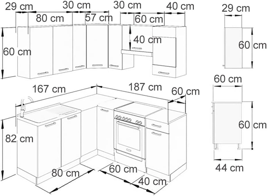 Vicco Cucina angolare completa Rick, Antracite lucido/bianco, 190 x 60 cm, PL Marmo