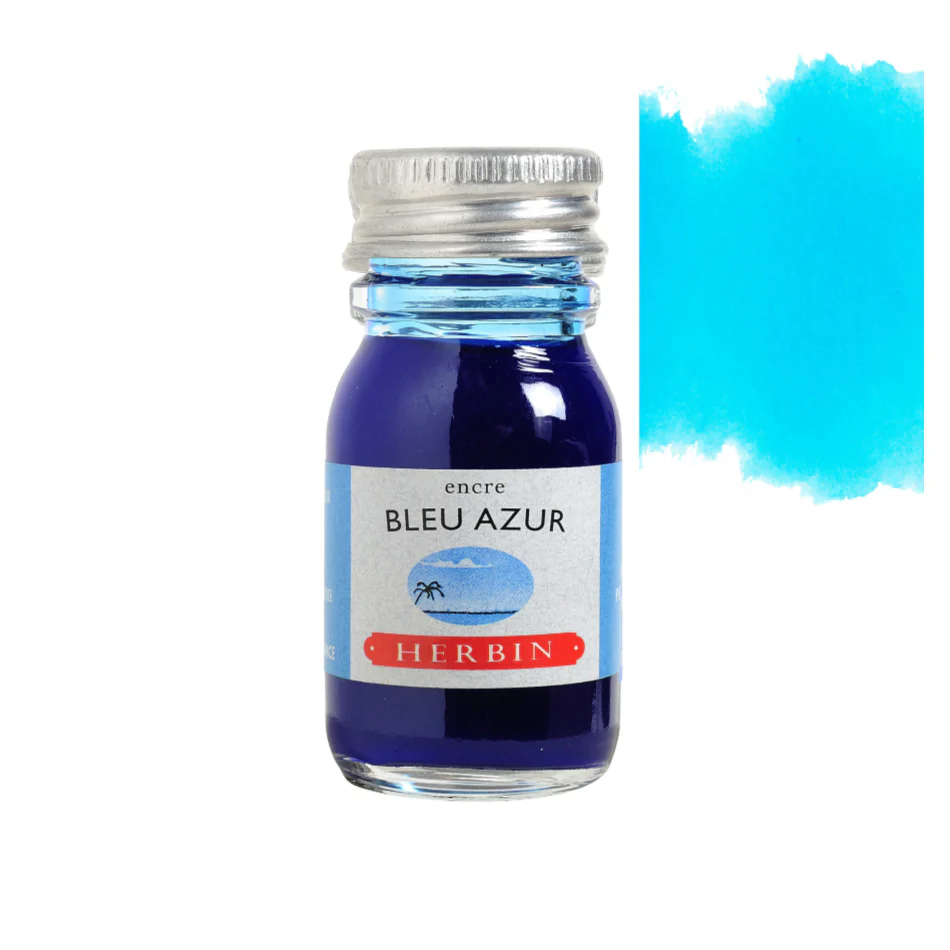 J. Herbin Fountain Pen Ink 10ml Bottle -35 Colors: Bleu Azur (Azure Blue)