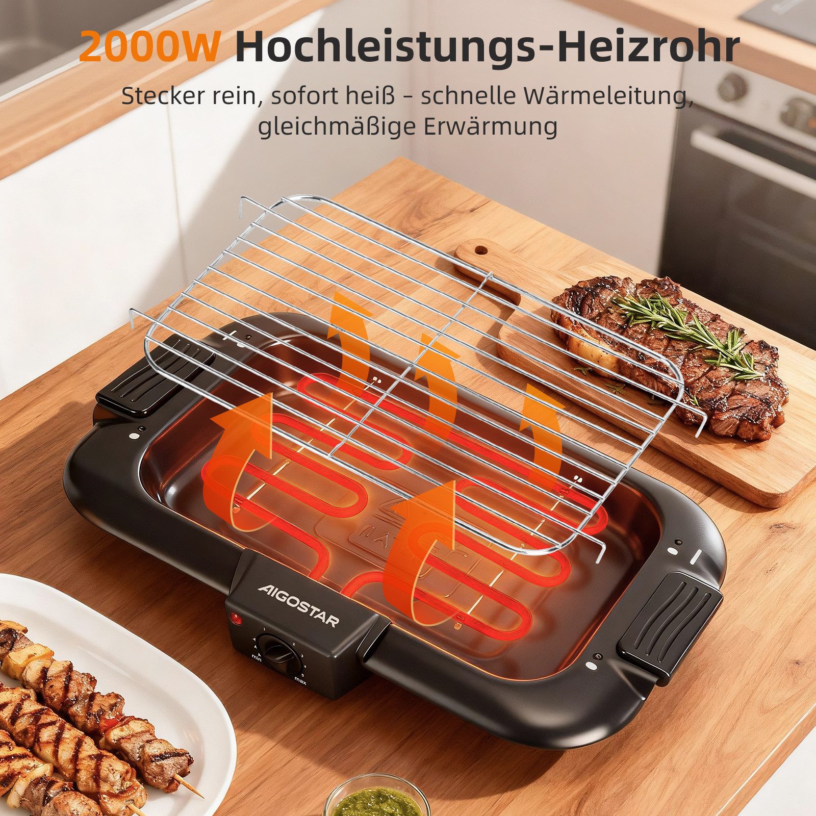 Tischgrill Rauchfreier Tischgrill Barbecue Elektrogrill Elektrischer BBQ 2000 W