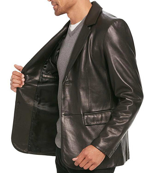 Men’s Smooth Black Leather  Blazer