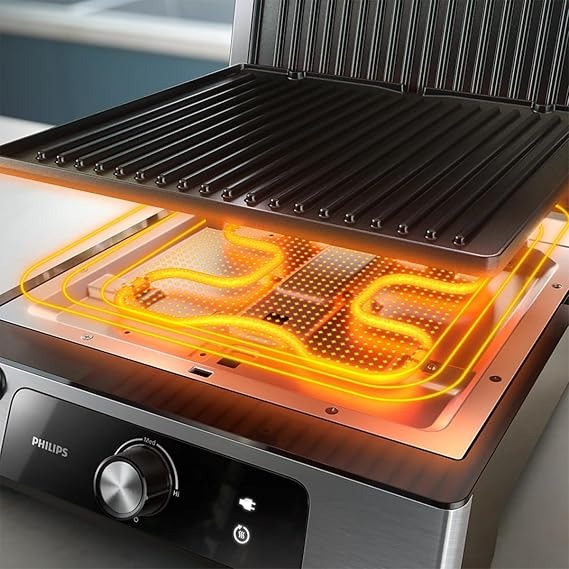 Philips Griglia Elettrica - Contact Grill. Temperatura regolabile. Ampio grill e prestazioni ad Alta Potenza. Piastre Antiaderenti e vassoio raccogli grasso rimovibili. (HD6301/90)