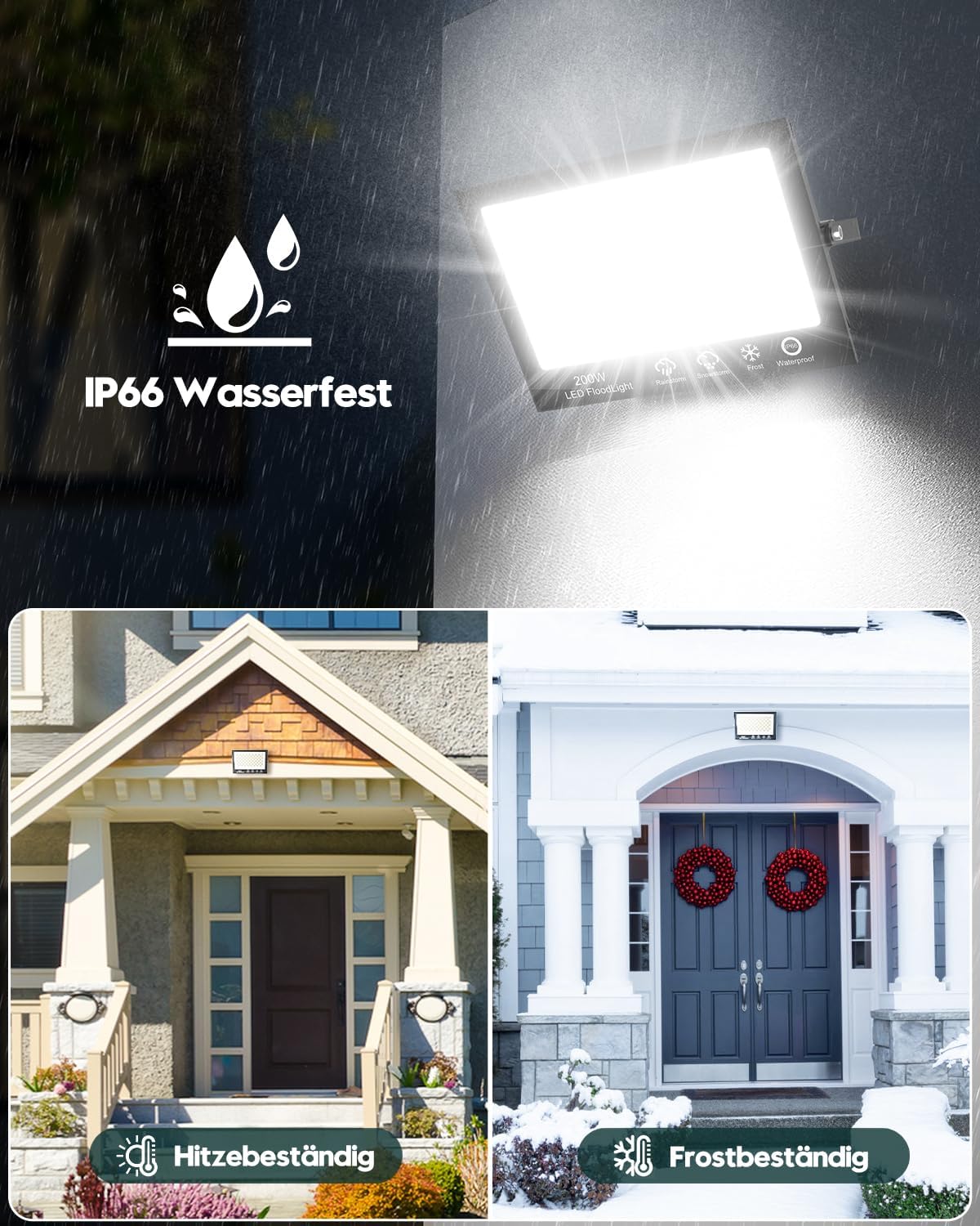 Sararoom Strahler Fluter Flutlicht Scheinwerfer - 10er 200W 272 LED 20000LM Kaltweiß 6500K, IP65 Wasserdichte Flutlichtstrahler Außen-Sicherheitsbeleuchtung für Garten Garage Hof Auffahrt Türen Flur