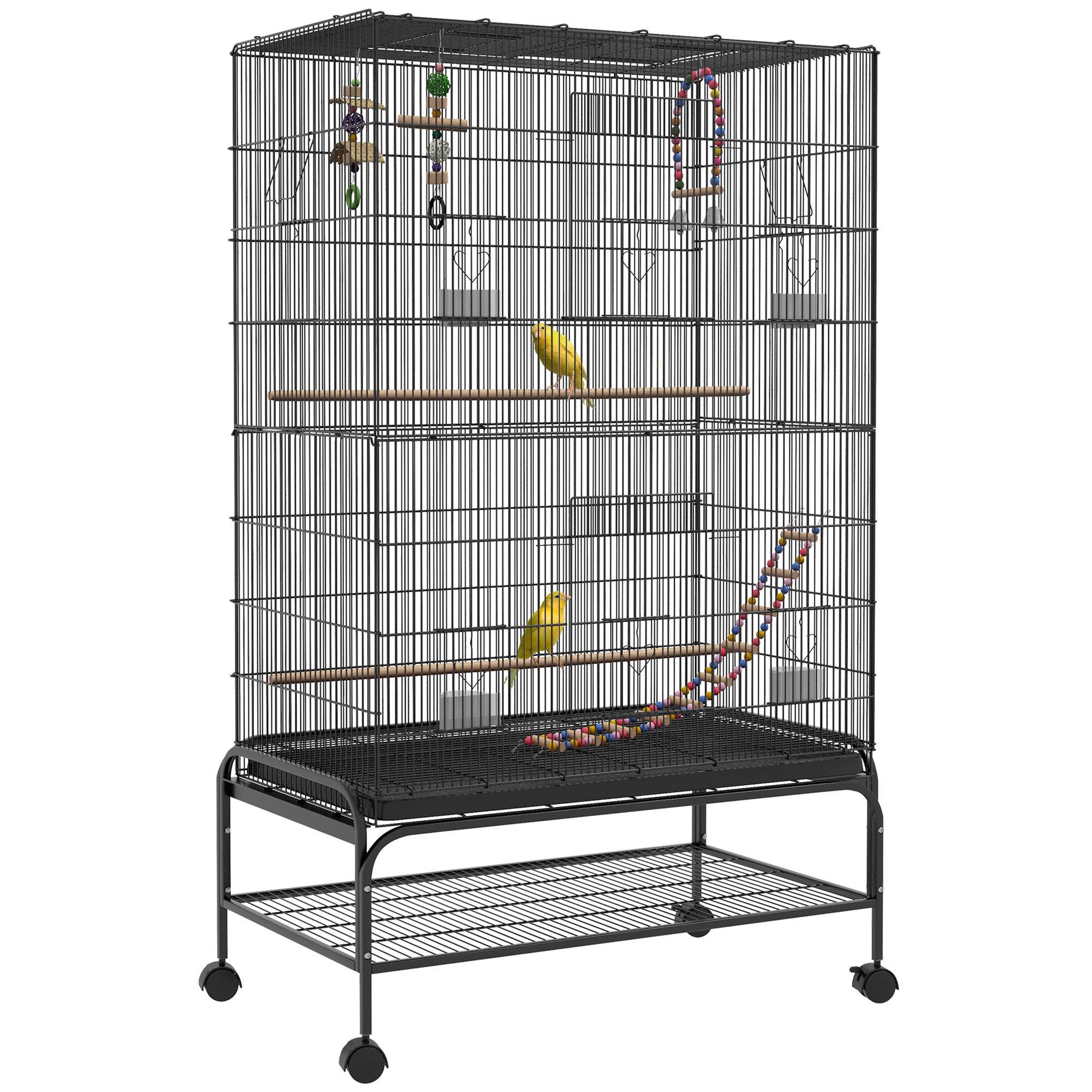 PawHut Vogelkäfig inklusive Sitzstangen, Vogelspielzeug, herausnehmbare Bodenwanne, Schwarz