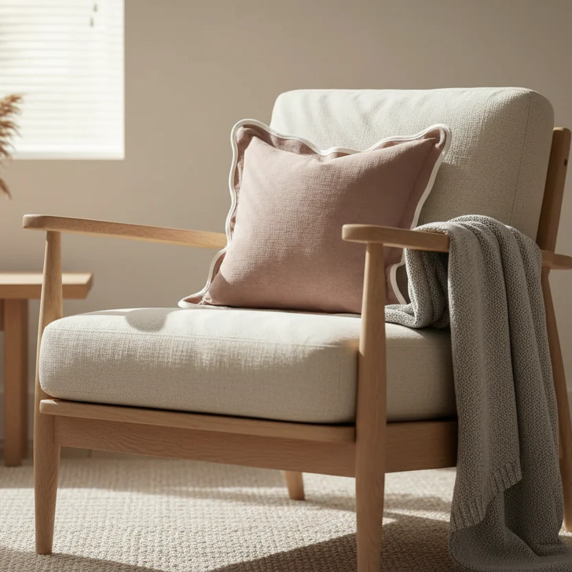 Dusty Pink Scalloped Edge Cushion �C Oversized 65cm (with Feather Pad)