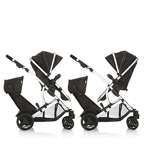 hauck Passeggino Doppio Duett 2   Passeggino Gemellare con Seduta Reversibile e Convertibile in Navicella Neonato   Manubrio Regolabile in Altezza   Parapioggia Incluso   Nero : Prima infanzia
