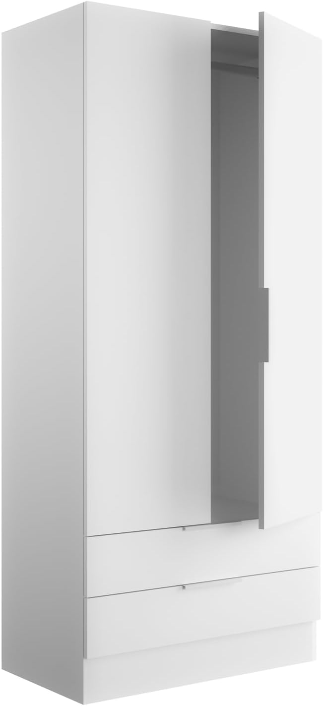 Composad | ESPRESSO Line Wardrobe with 2 Doors and 2 Drawers, Storage Cabinet, Space-Saving, for Bedroom, Laundry Room, 81.7 x 184.5 x 46 cm, White, Made in Italy