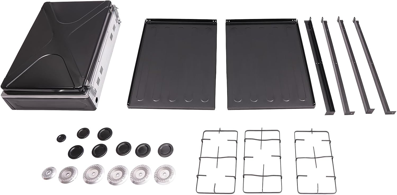 HarBin-Star Piano Cottura a Gas 5 Fuochi con Supporto Antiscivolo, Carrello per Barbecue con Coperchio, Fornello Indipendente da Campeggio, 61,5 x 42,5 x 82 cm (Nero)