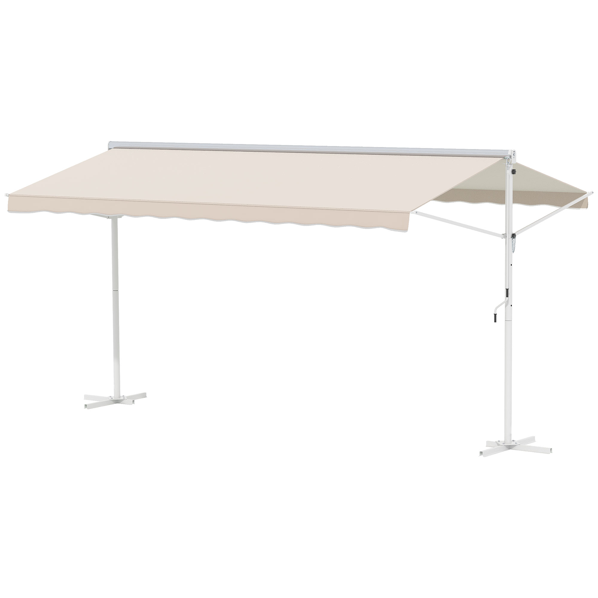 Outsunny Staande luifel met knikarm tuinluifel luifel zwengel crème 4,5 x 3,42 m