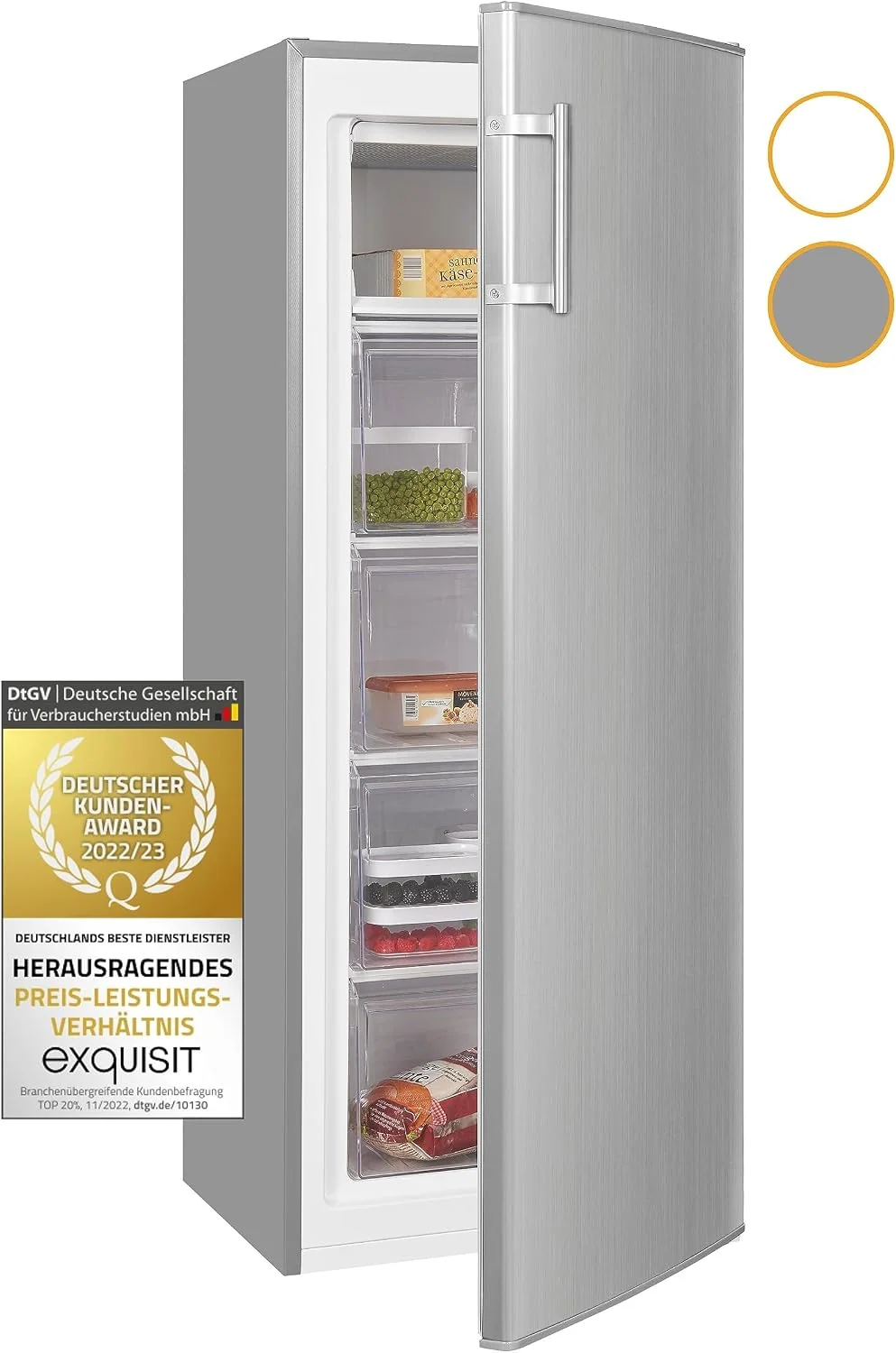 Exquisit Gefrierschrank, 168 L, Weiß, GS230-H-040E Inoxlook - Tiefkühlschrank E