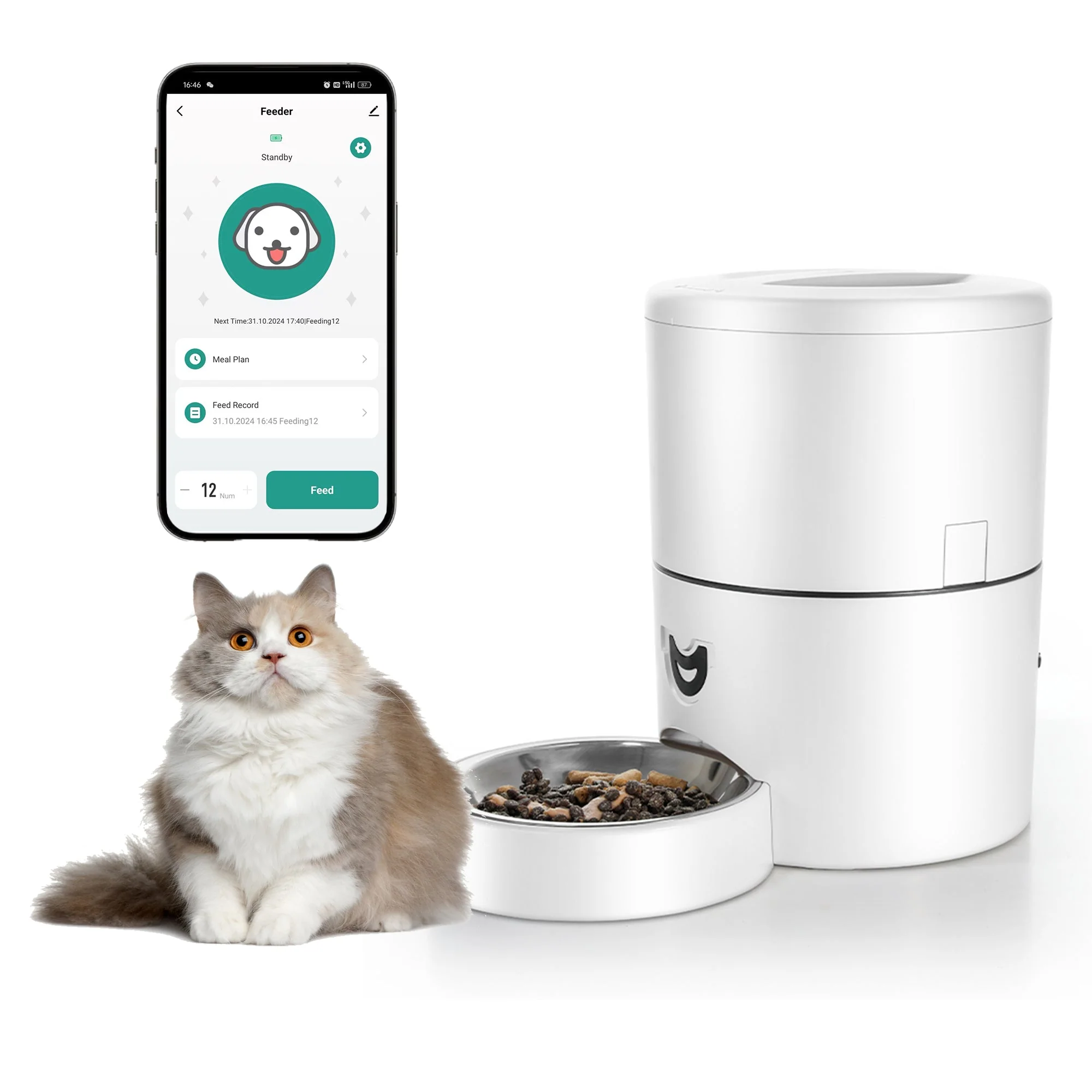 4L Automatic Pet Feeder �C App-Controlled with Scheduling & Battery Backup