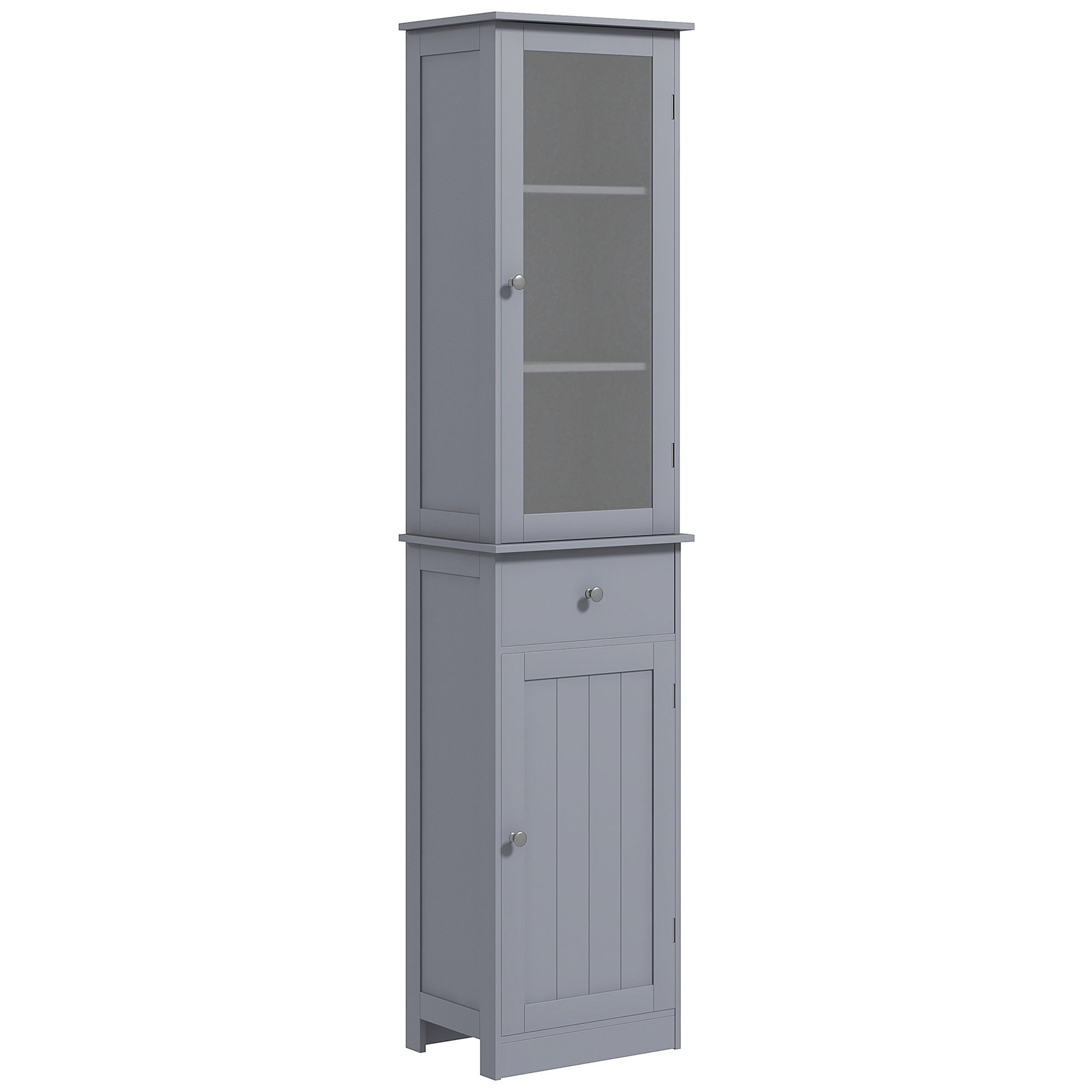 kleankin Hochschrank Badezimmermöbel mit Acryltür 2 Regalen Schranktür 1 Regal Schublade MDF Grau