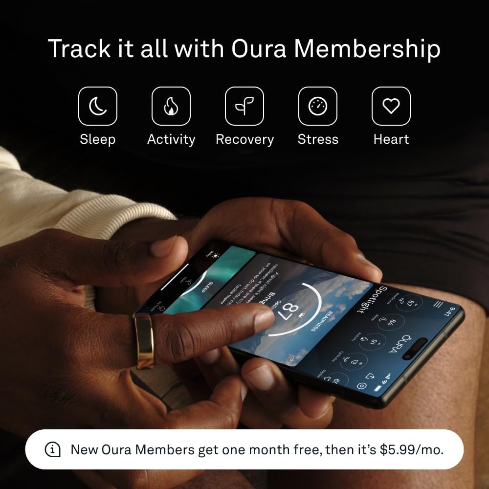 Oura Ring Gen3 Horizon - Misura 7, Gold | Monitora sonno, frequenza cardiaca e fitness - Batteria fino a 7 giorni - Compatibile con iOS/Android - Provalo con il kit di misurazione Oura