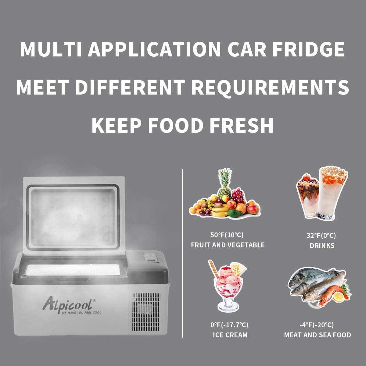 Alpicool C12 12L Cool Box 12 V Mini Fridge Electric Compressor Car Fridge Camping Freezer Box Small Portable for Car, Truck, Boat, RV with USB Connection